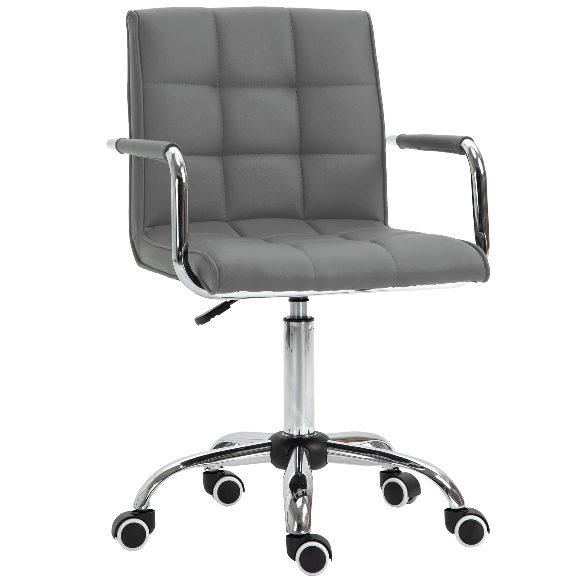 Vinsetto Mid Back PU Leather Home Office Desk Chair Swivel Computer Chair with Arm, Wheels, Adjustable Height, Grey | Aosom UK
