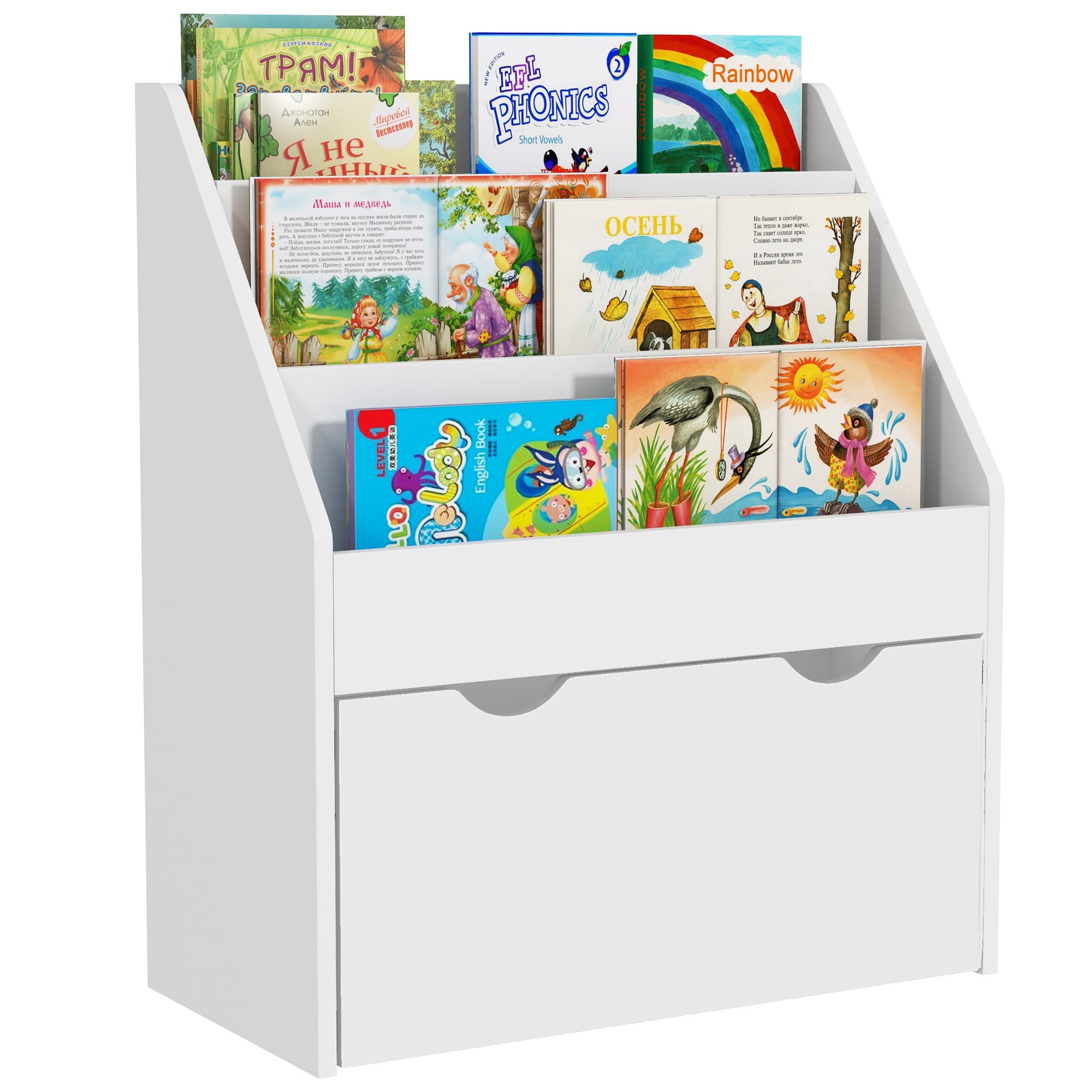 AIYAPLAY Bookcase for Kids with Shelves, Drawer, Bookcase for Bedroom, Playroom, White | Aosom UK