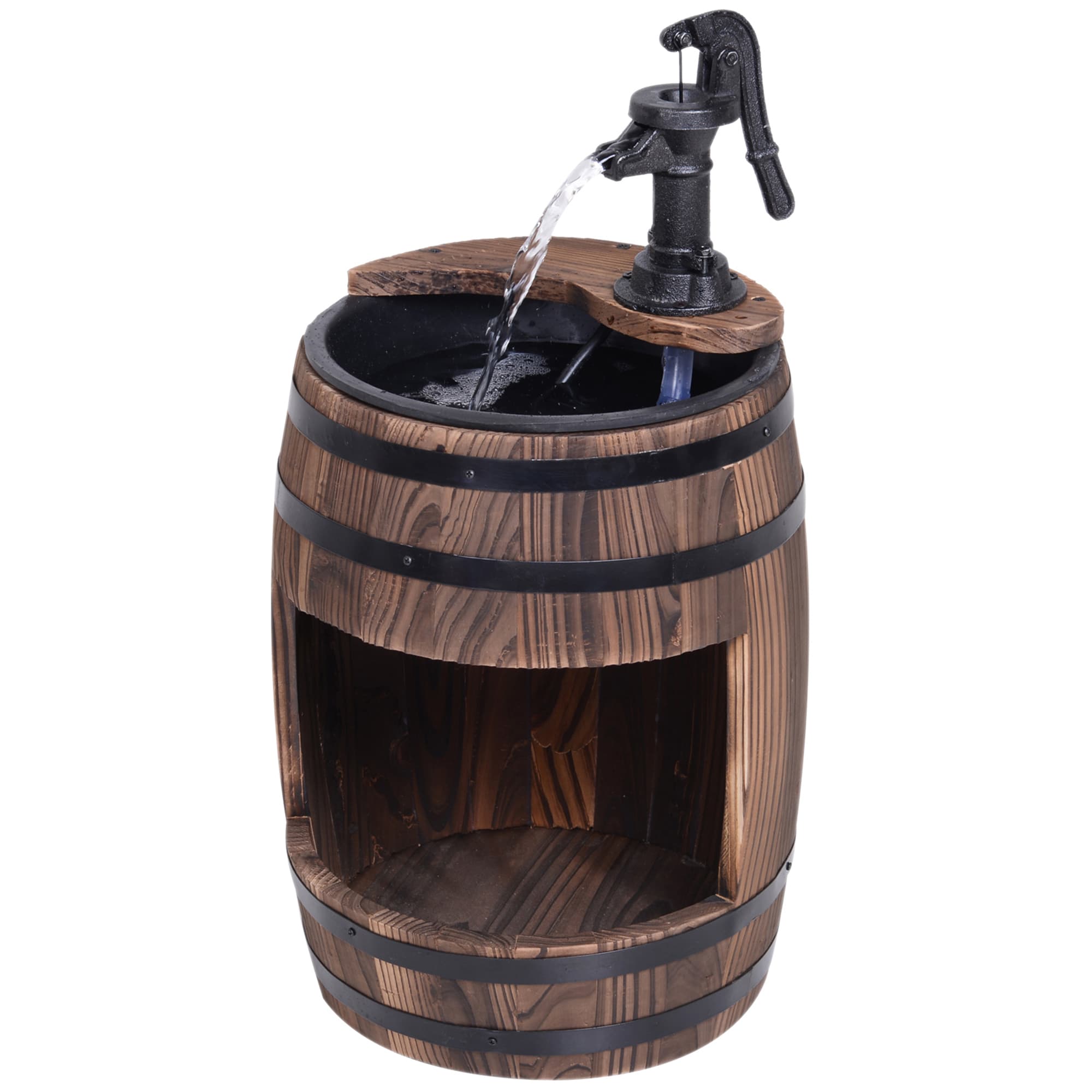 Outsunny Wood Barrel Patio Water Fountain Electric Pump Garden Decorative Ornament with Flower Planter Decor | Aosom UK