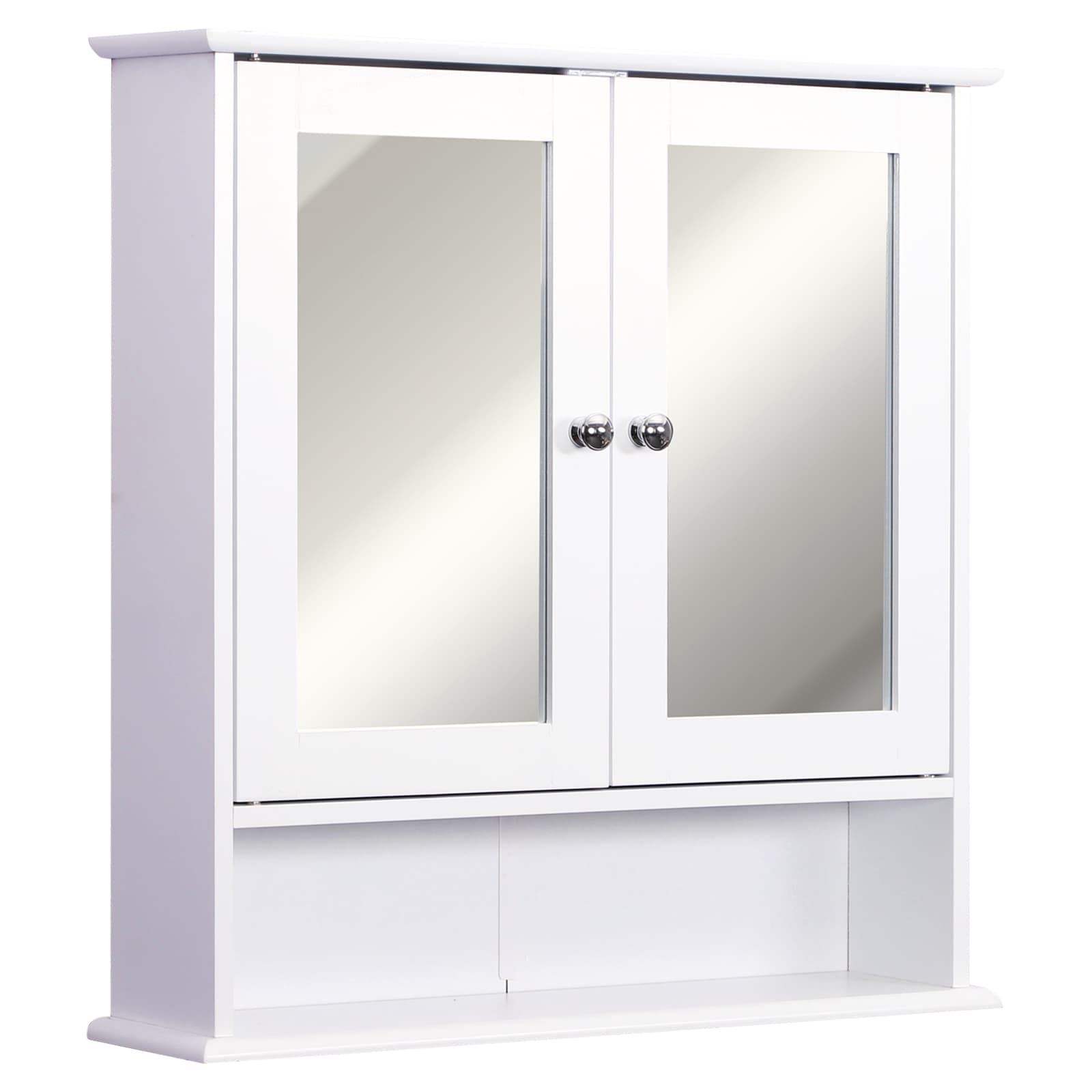 HOMCOM Bathroom Mirror with Storage, 1 Internal Adjustable Shelves, 2 Knob Handles to Open the 2 Doors, White | Aosom UK