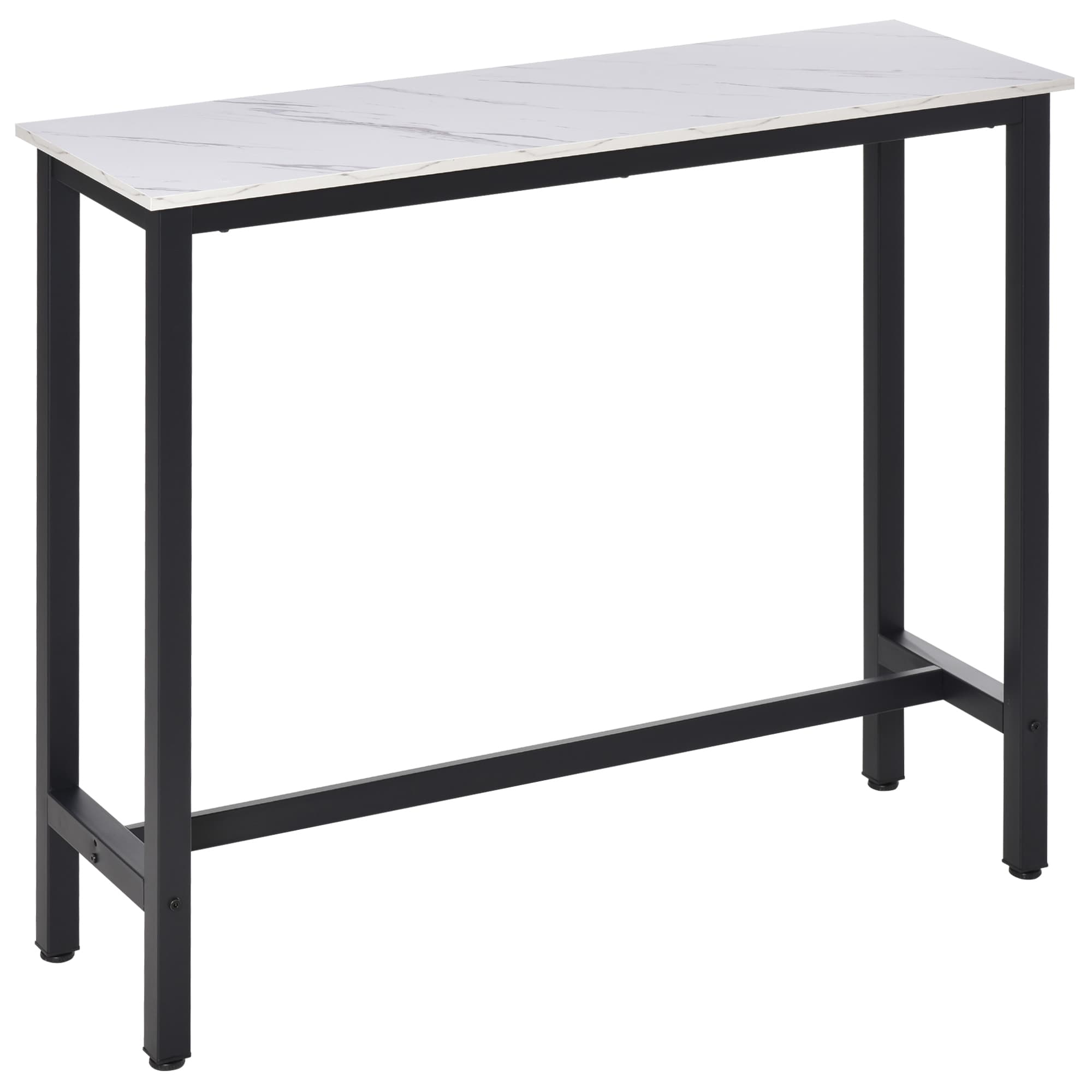 HOMCOM Breakfast Bar Table, Marble Grain Dining Table, Coffee Table with Adjustable Footpads, 120x40x100cm, White & Black | Aosom UK