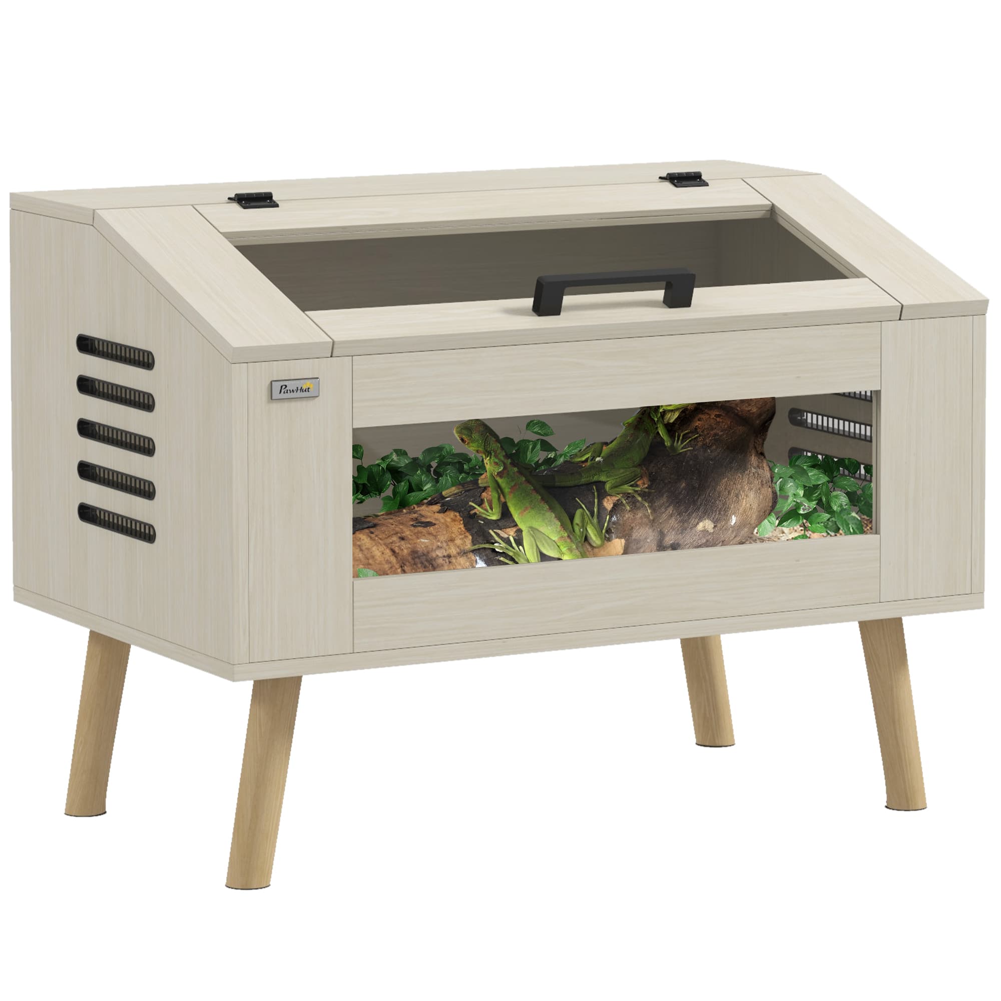 PawHut 111L Vivarium for Snakes, Lizards, Horned Frogs, Chameleons, Hamsters, Gerbils with Tempered Glass Windows | Aosom UK