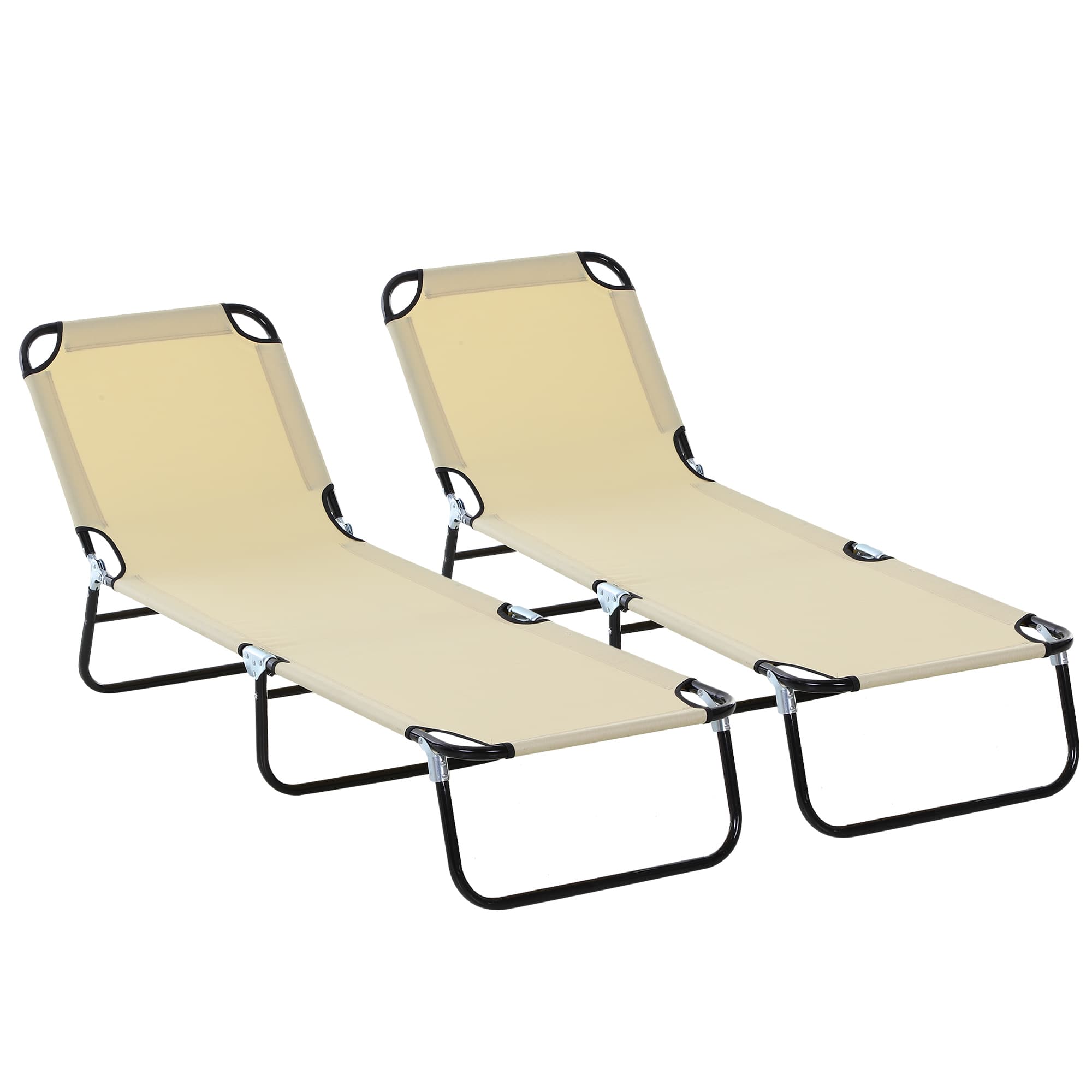 Outsunny Reclining Lounger: Foldable, 5-Position Backrest, Portable & Lightweight, Beige | Aosom UK