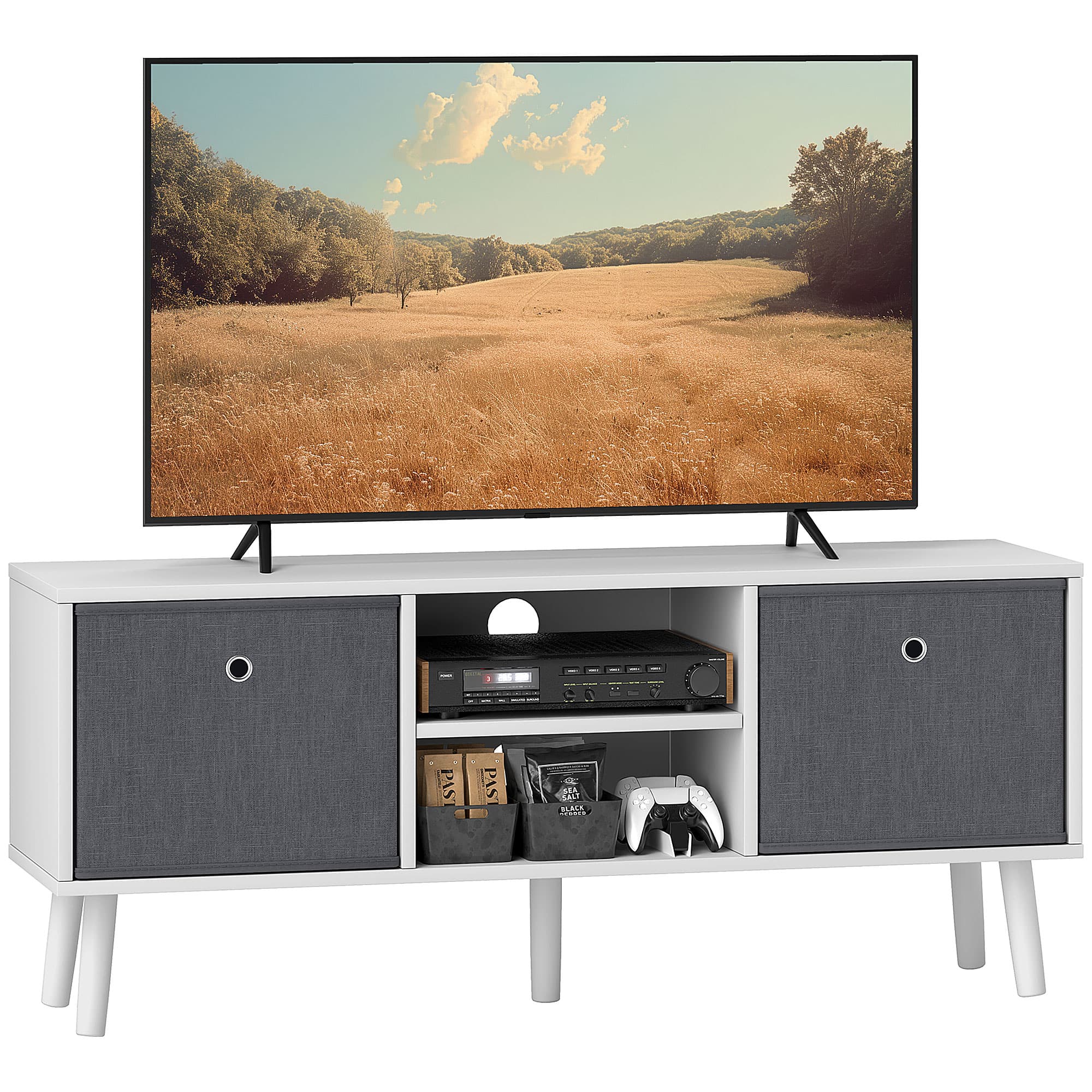 HOMCOM Morden TV Cabinet, TV Stand for TVs Up to 50 Inches with Storage Compartments and Drawer, White & Grey | Aosom UK