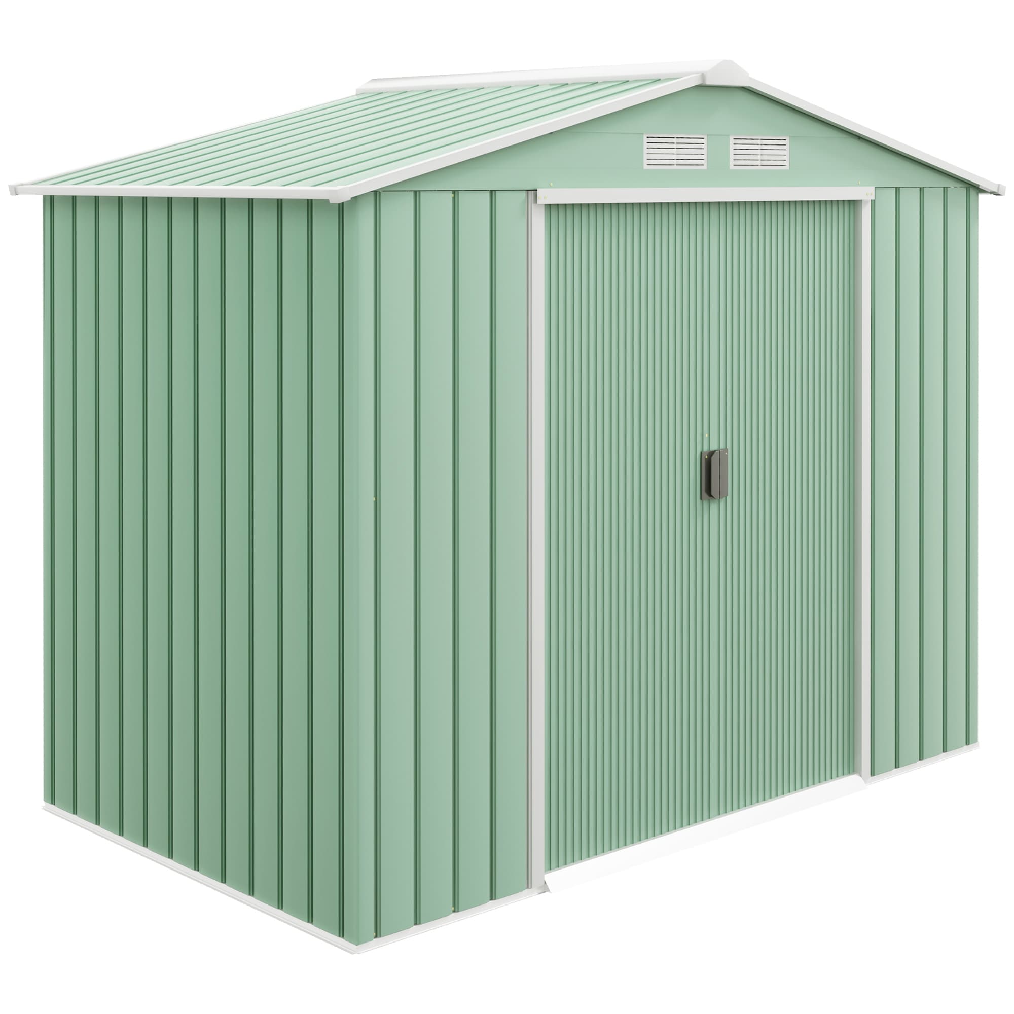 Outsunny 7ft x 4ft Lockable Garden Metal Storage Shed Large Patio Roofed Tool Storage Building Foundation Sheds Box, Light Green | Aosom UK