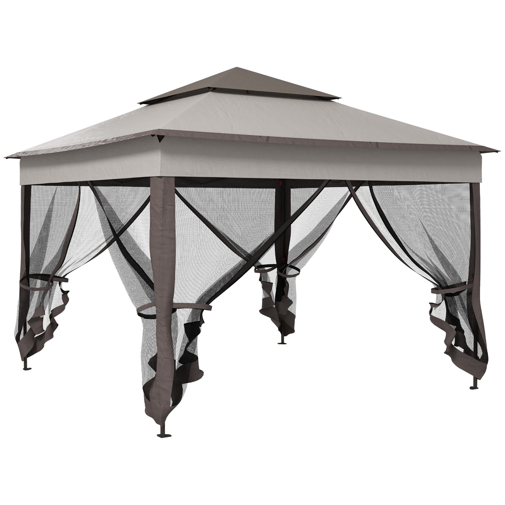 Outsunny 3 x 3m Pop Up Gazebo with Sides, Metal Frame Double-Roof Garden Tent with Netting and Carry Bag for Garden, Light Grey | Aosom UK