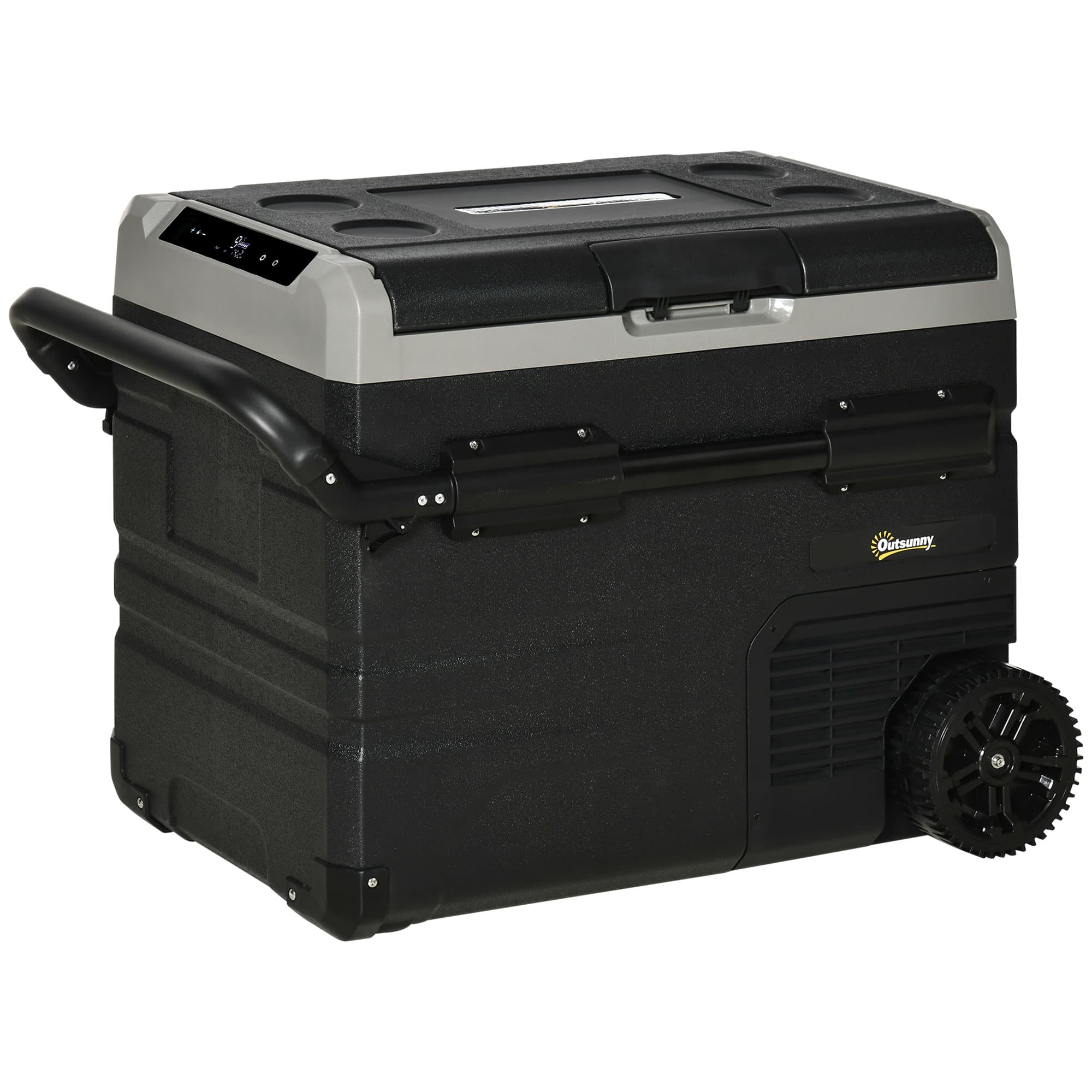 Outsunny 50L Car Portable Fridge, 12/24V Portable Compressor Cooler w/ LED Display & Foldable Handles | Aosom UK