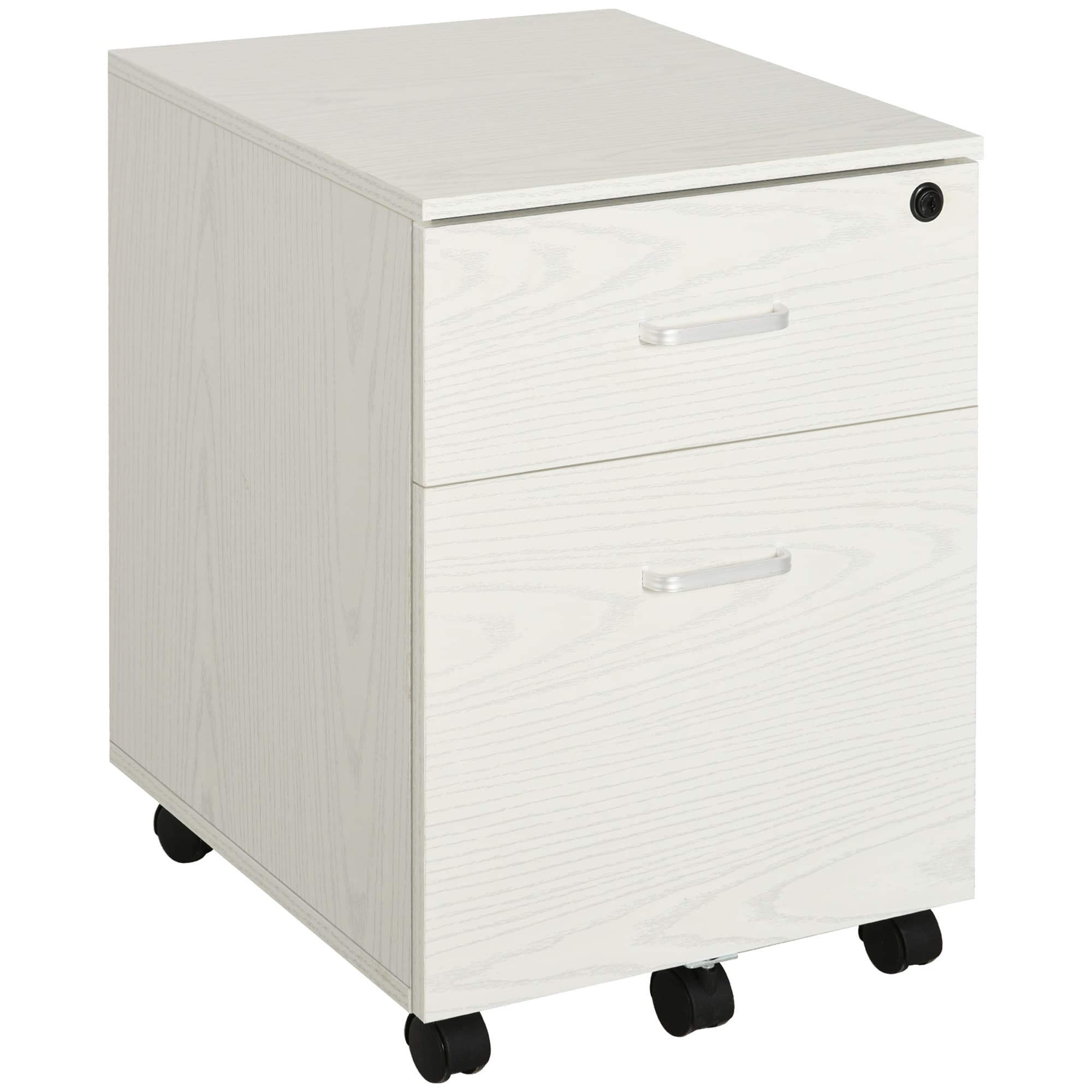 Vinsetto 2-Drawer Locking Office Filing Cabinet w/ 5 Wheels Rolling Storage Hanging Legal Letter Files Cupboard Home Organisation White | Aosom UK