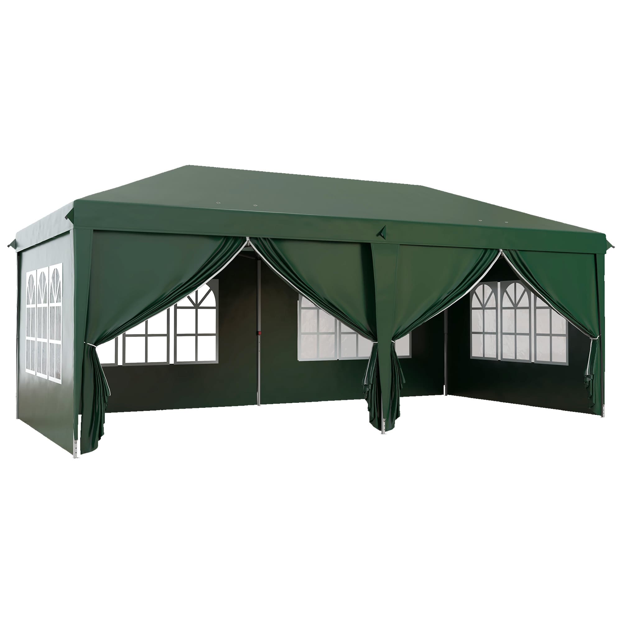 Outsunny 3 x 6m Pop Up Gazebo with Sides, Waterproof Marquee Party Tent with Drainage Holes, Dark Green | Aosom UK