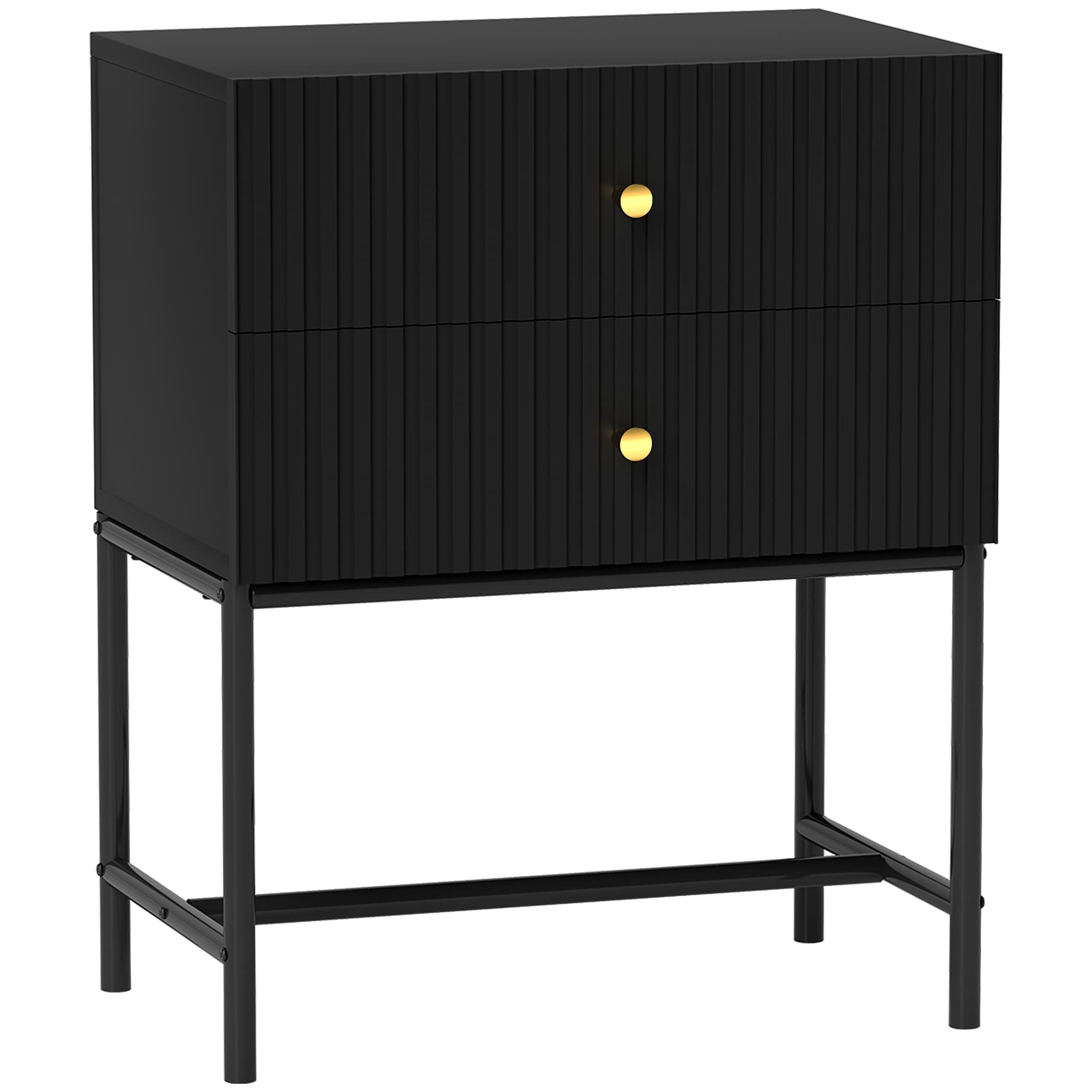 HOMCOM Elegant Two-Drawer Bedside Table - Black