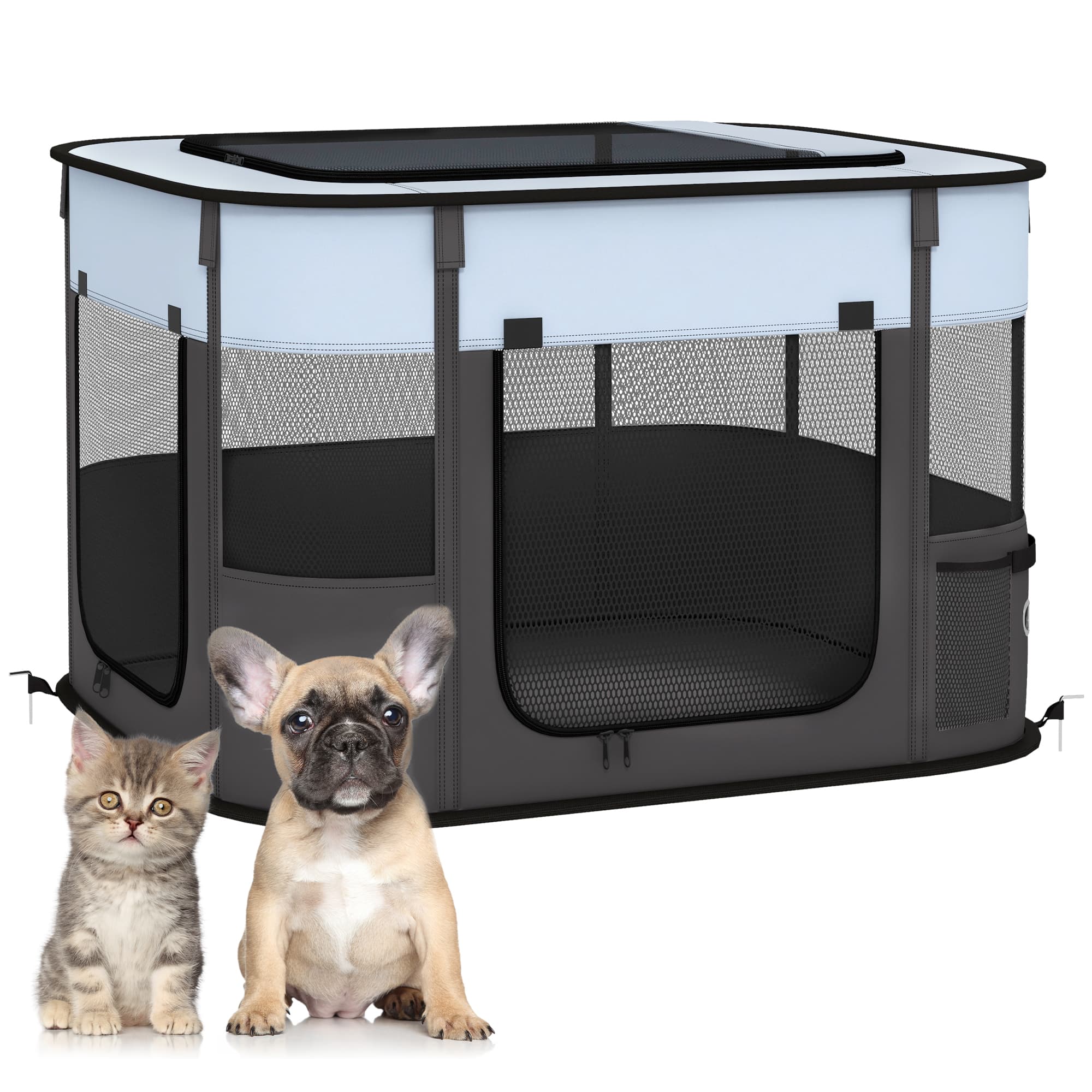 PawHut Foldable Dog Pen with Storage Bag for Indoor/Outdoor Use, Grey | Aosom UK thumbnail 3