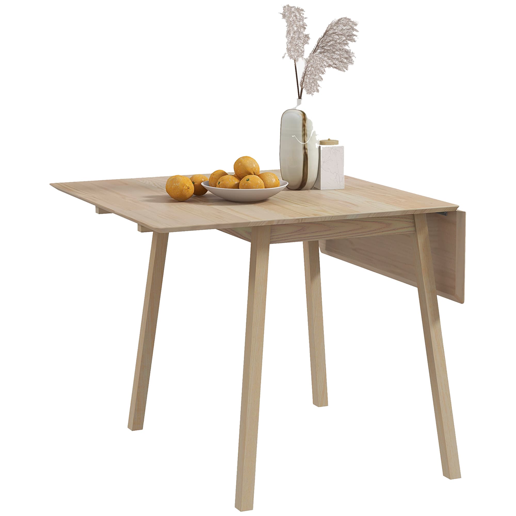 HOMCOM Folding Wood Tables, Extendable Kitchen Table for Small Space, Drop Leaf Dining Table for 2-4 People, Natural Wood Finish | Aosom UK