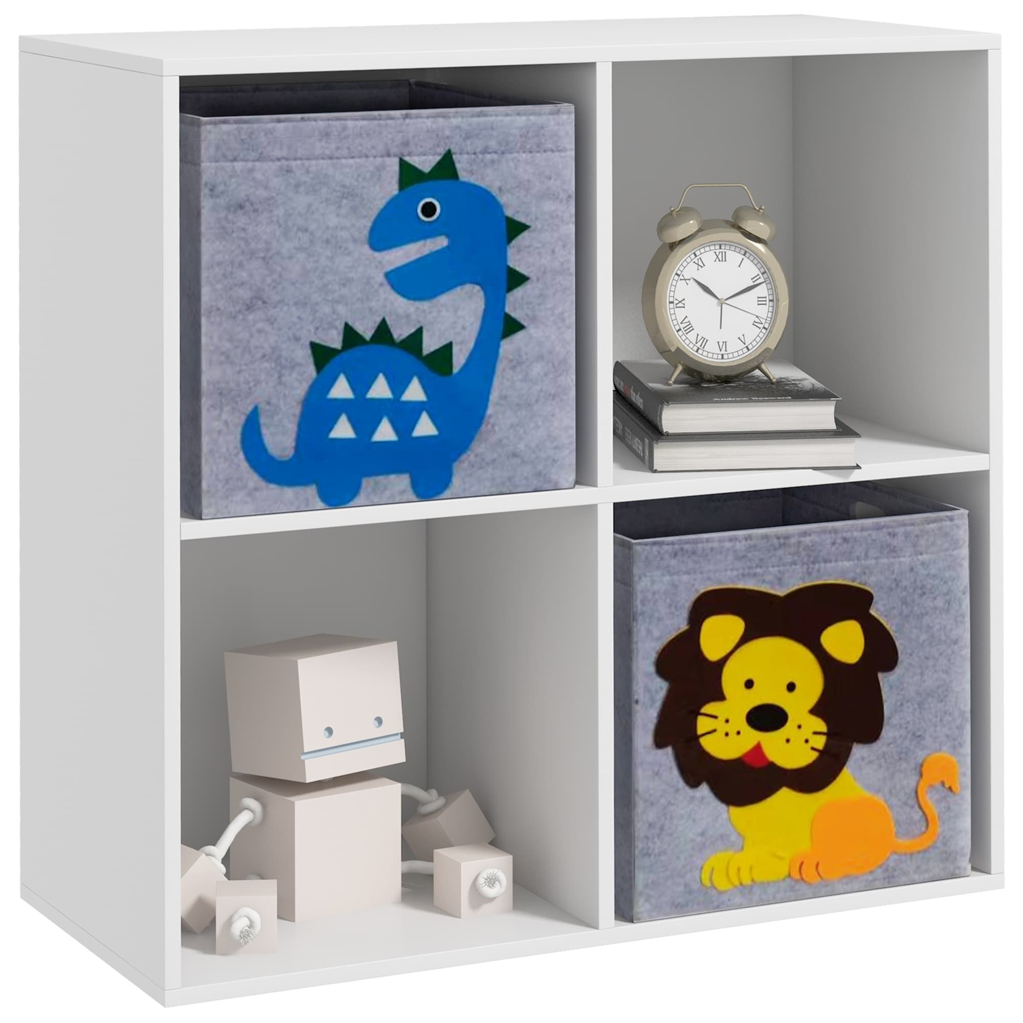 ZONEKIZ Toy Storage Box for Children with Dual Non-Woven Fabric Bins, 61.8 x 29.9 x 61.8 cm, White | Aosom UK