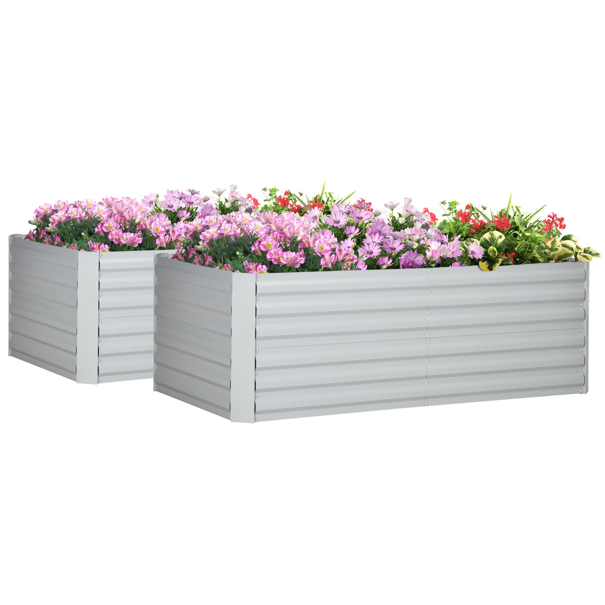 Outsunny Set of 2 Raised Beds for Garden, Galvanised Steel Outdoor Planters with Multi-reinforced Rods for Plants, Flowers, 180 | Aosom UK