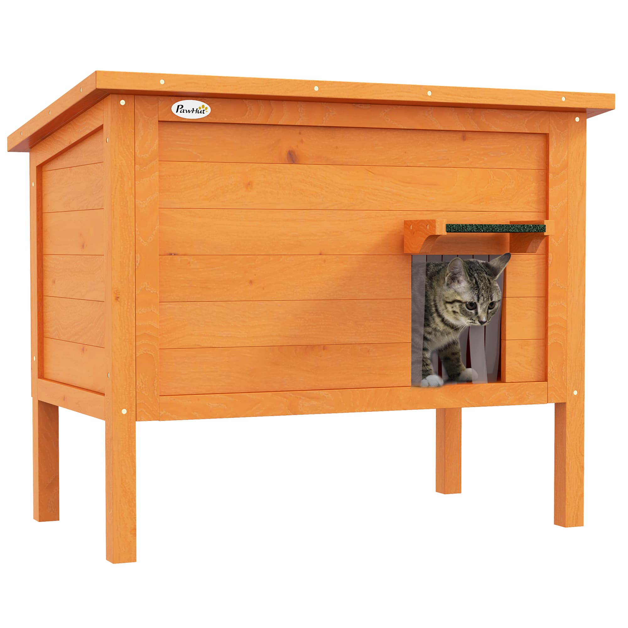 PawHut Feral Cat House, Wooden Insulated with Removable Floor, Water-Resistant Openable Roof - Orange | Aosom UK