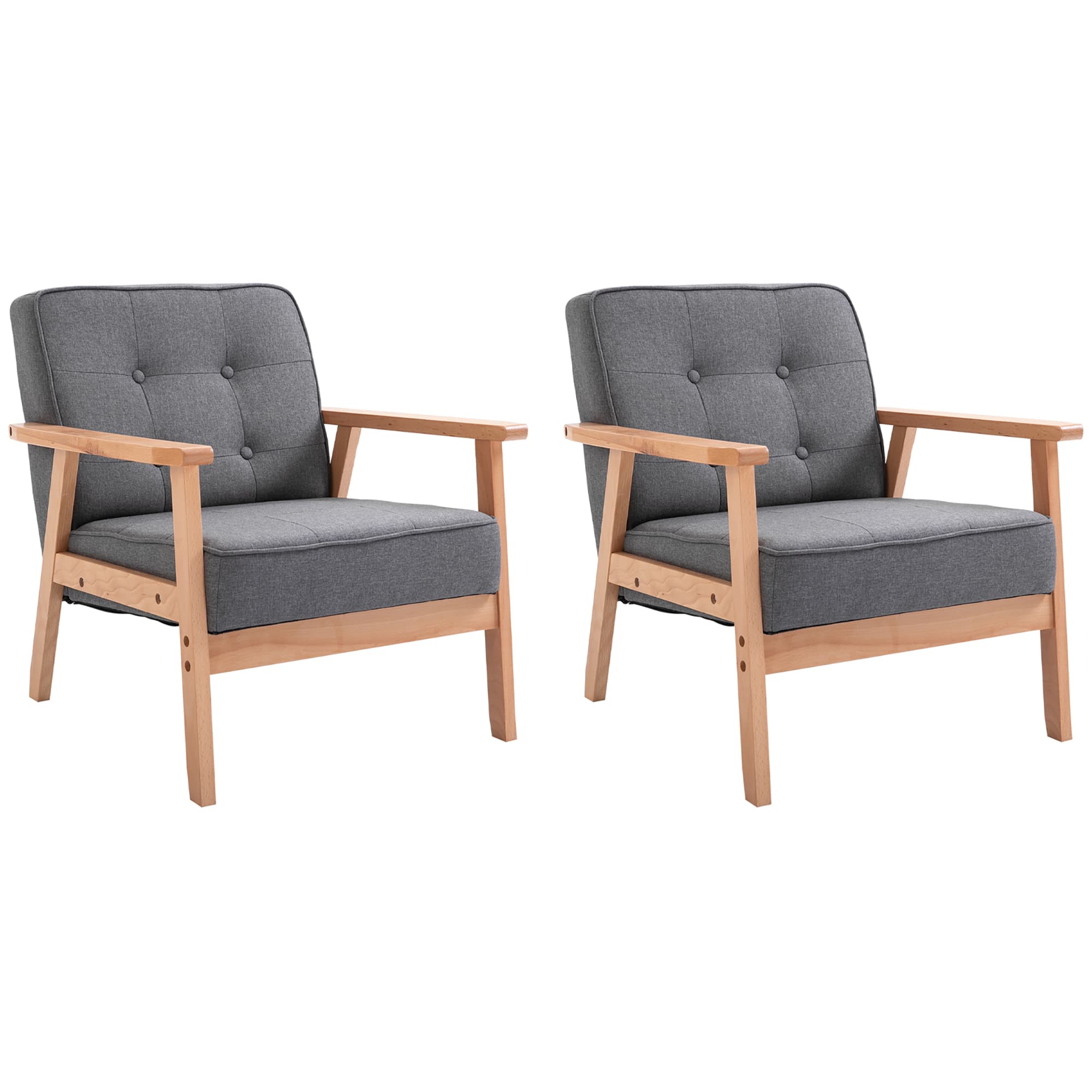 HOMCOM Reception Retro Accent Chair Beech Wood Frame Armchair Occasional Living Room Reception Balcony Conservatory Padded, Set of 2 | Aosom UK