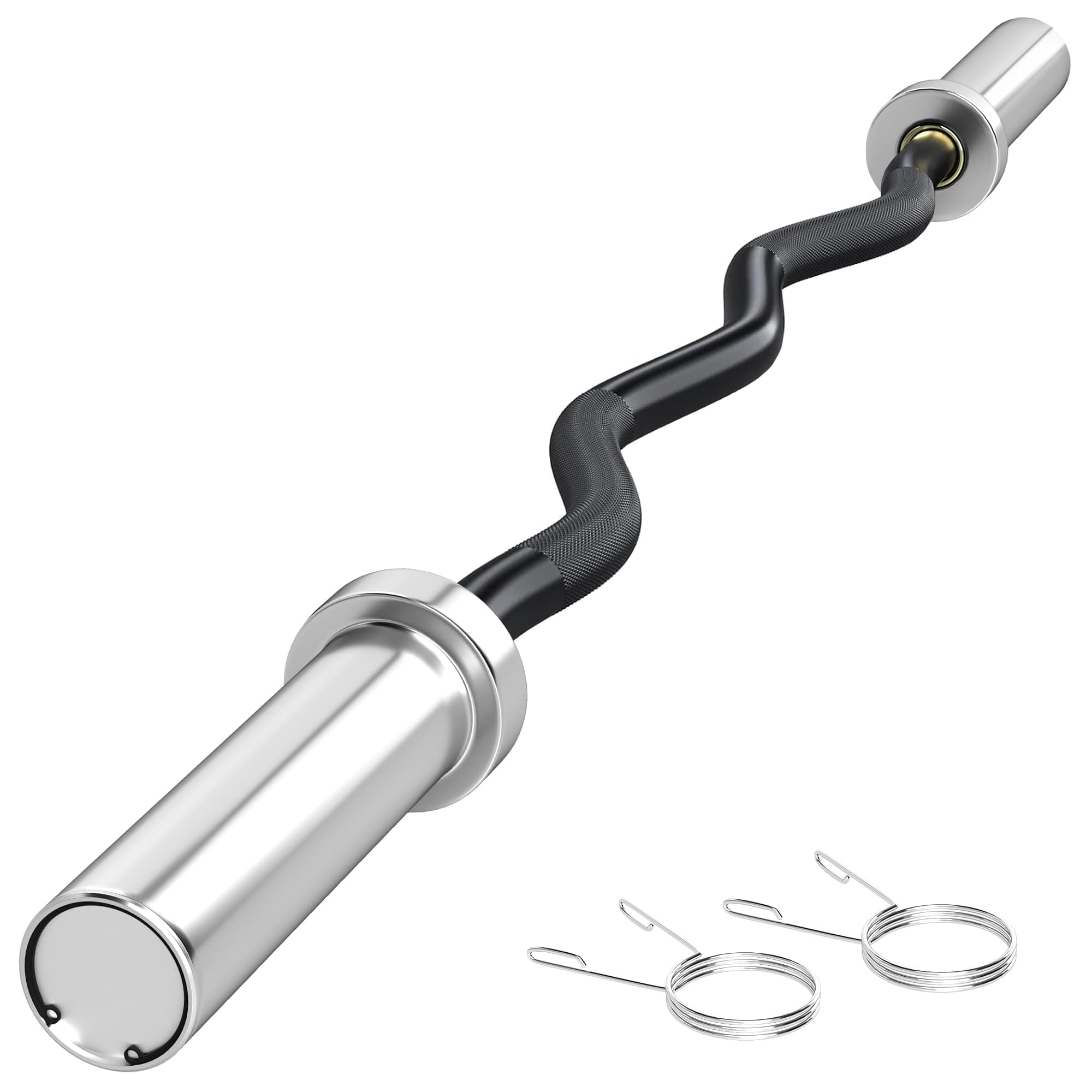 SPORTNOW Olympic EZ Curl Bar, Barbell Bar for 2"/5cm Weight Plates with Spring Clips, Home Gym Weight Lifting Bar, 120cm