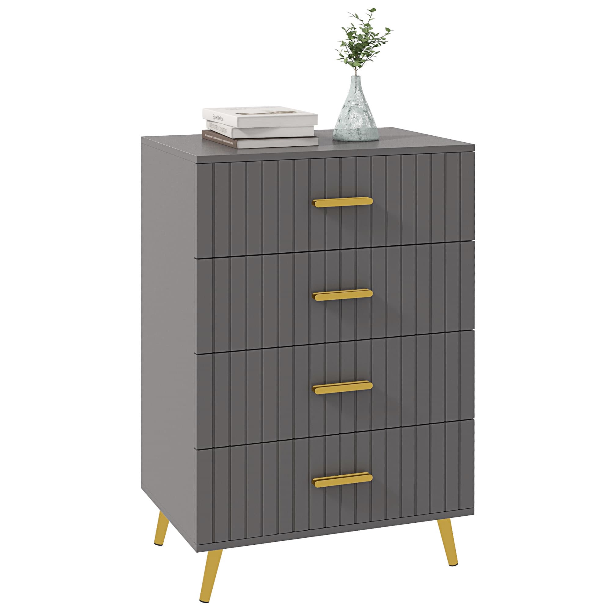 HOMCOM Bedroom Chest of Drawers, Modern 4-Drawer Dresser, Storage Drawer Unit with Aluminium Legs, Dark Grey | Aosom UK