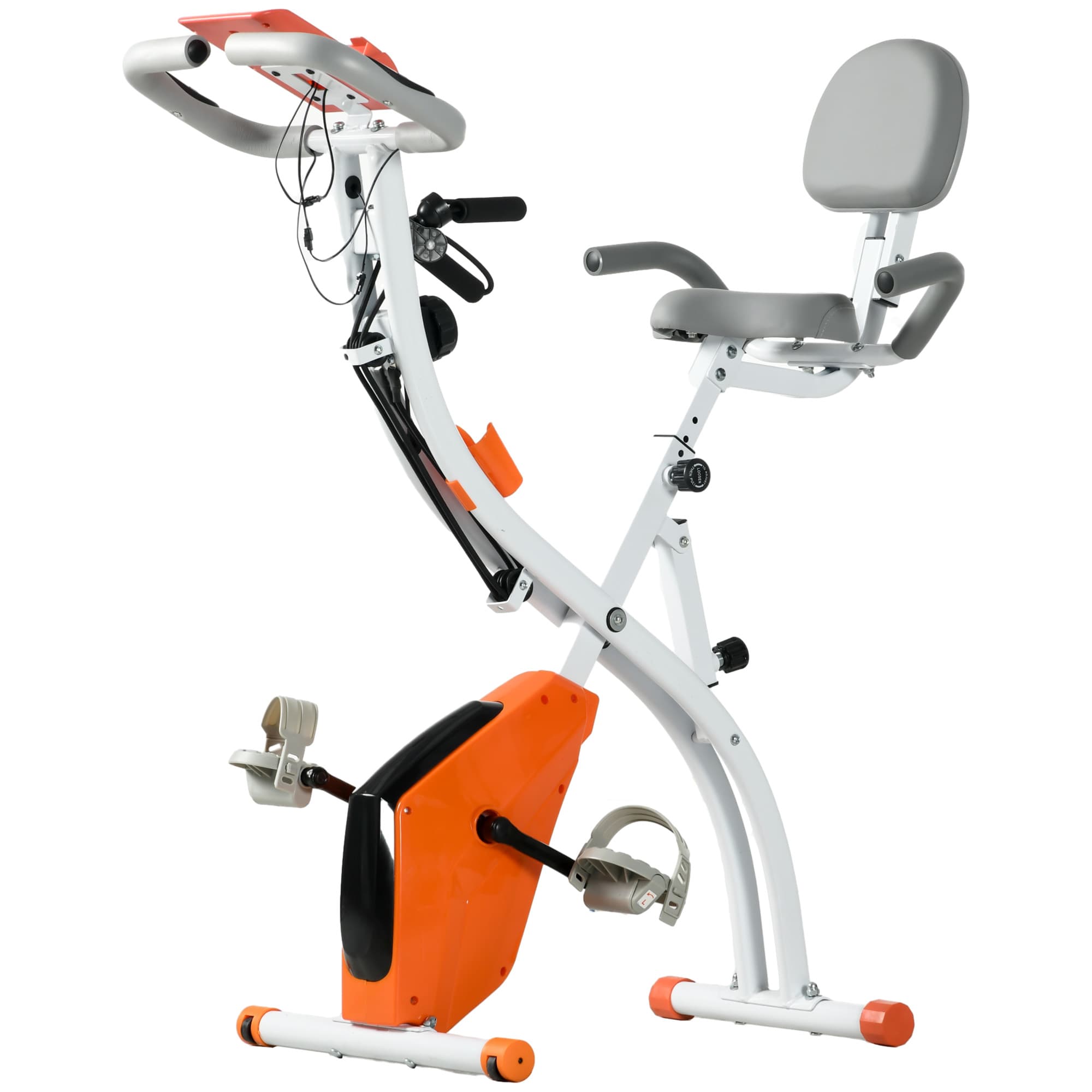 HOMCOM 2-in-1 Upright Exercise Bike Stationary Foldable Magnetic Recumbent Cycling with Arm Resistance Bands Orange | Aosom UK