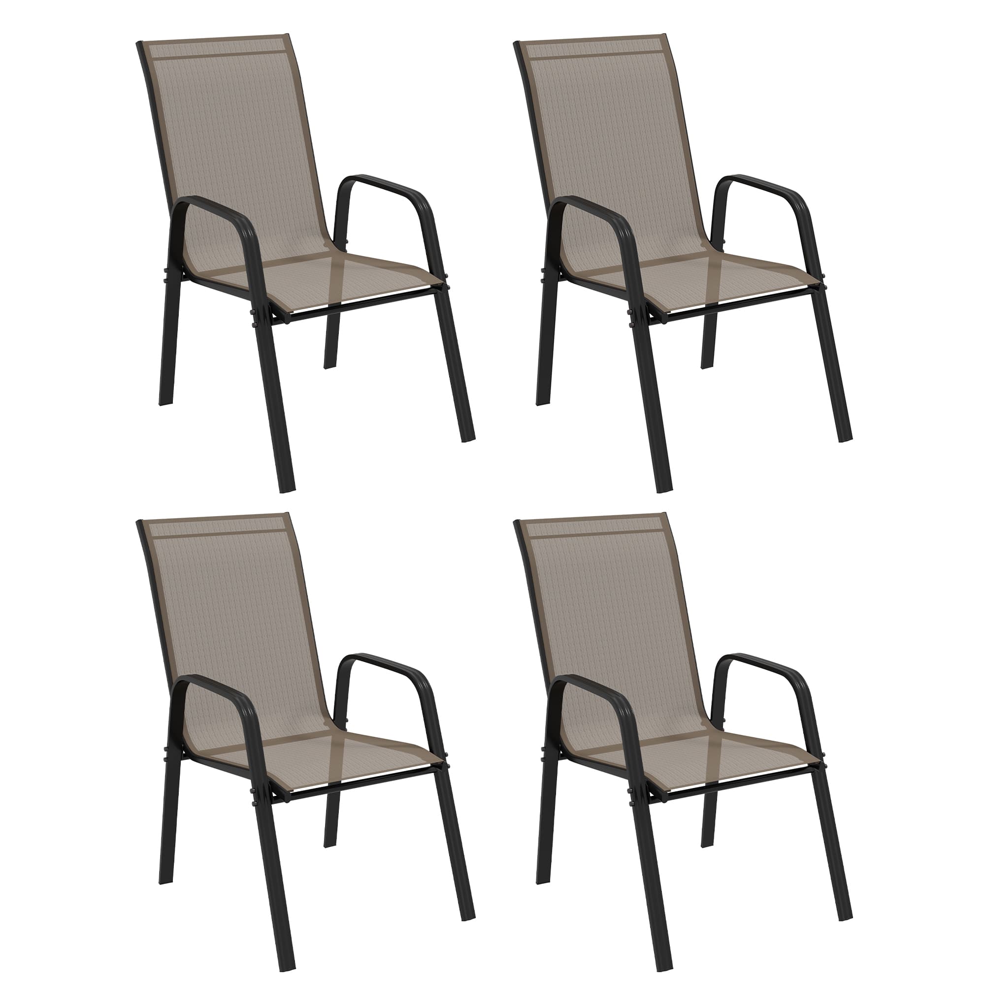 Outsunny 4 Pieces Garden Chairs, Stackable Outdoor Dining Chair with Metal Frames for patio, Grey | Aosom UK