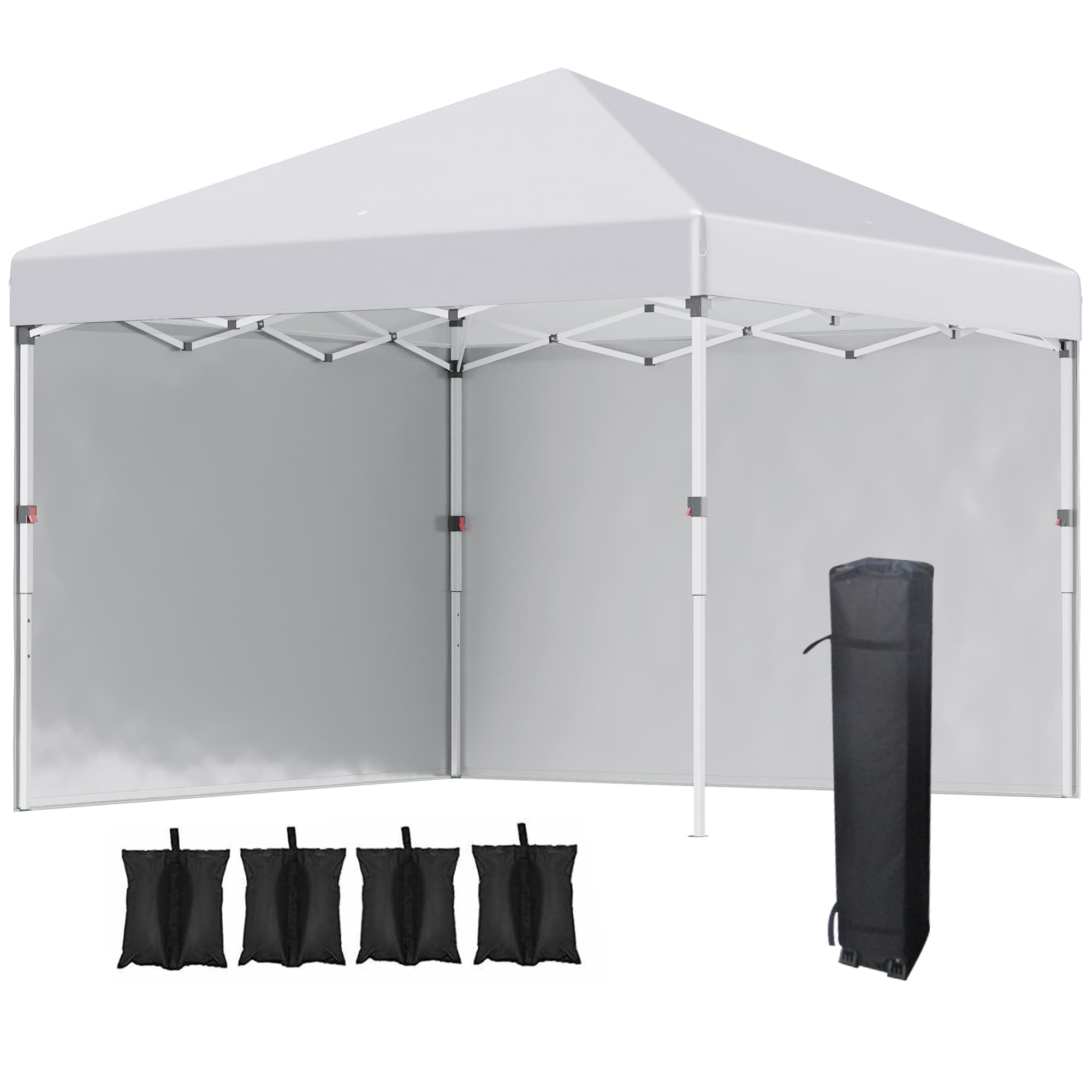 Outsunny 3 x 3m Metal Frame Gazebo, Portable Pop Up Gazebo with 2 Sidewalls, Leg Weight Bags & Carry Bag for Garden | Aosom UK