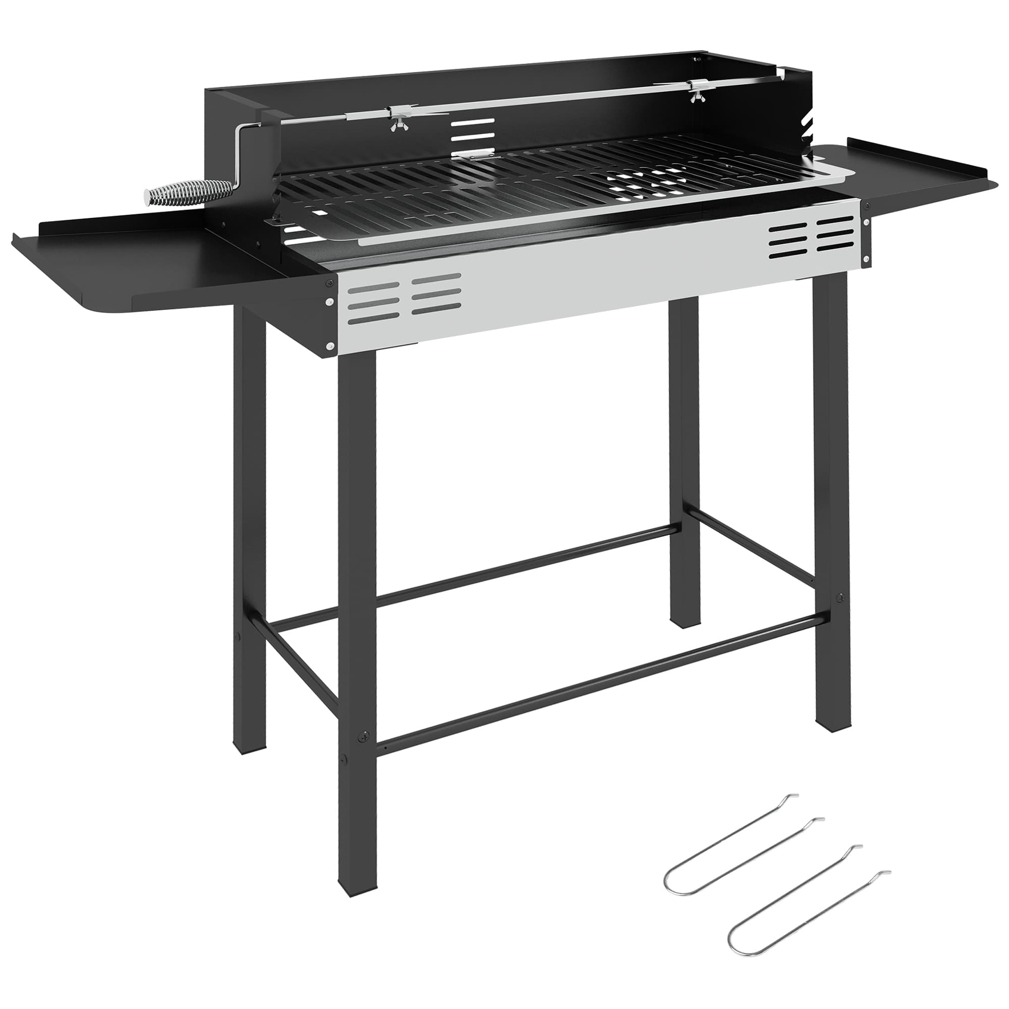 Outsunny BBQ Rotisserie Grill Roaster Charcoal Spit Roasting Machine for Chicken Turkey with 3-Level Grill Grate, Side Shelves | Aosom UK