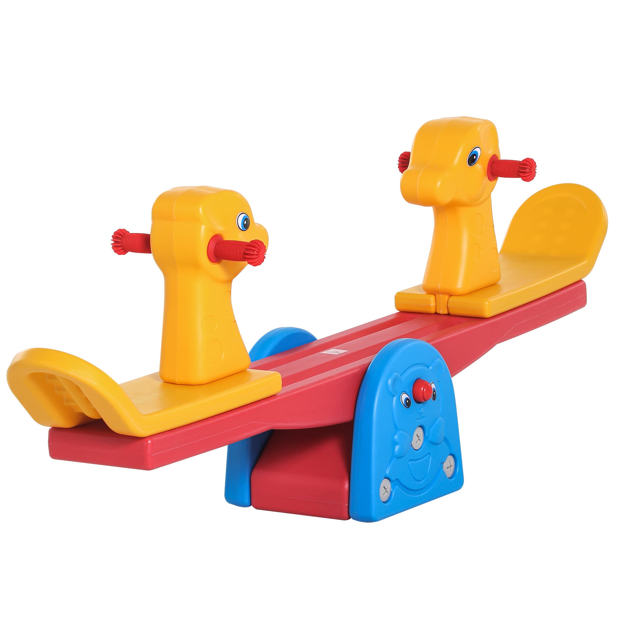 HOMCOM Kids Seesaw Safe Teeter Totter 2 Seats with Easy-Grip Handles, 360 Degrees Rotating Safe, Backyard, for 1-4 years Multicolor | Aosom UK