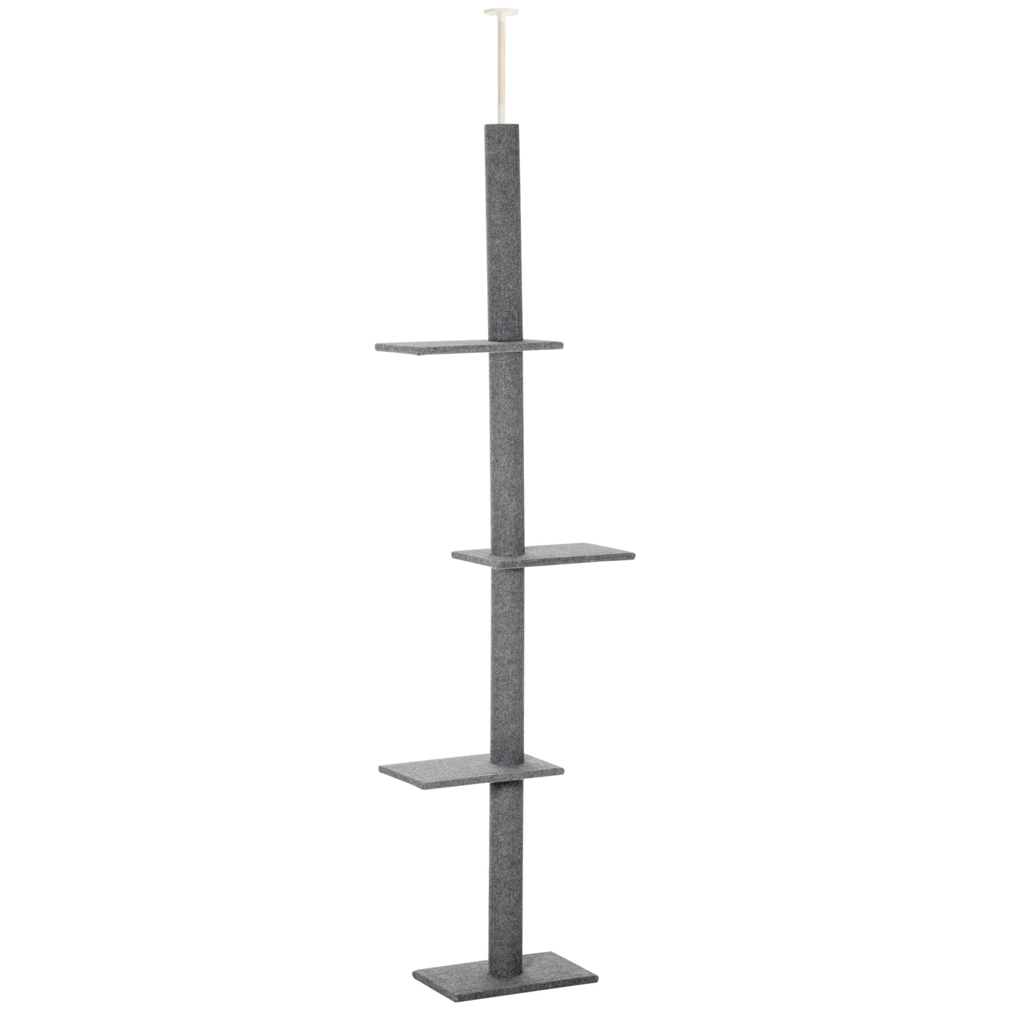 PawHut Cat Tree Tower, Floor to Ceiling with 3 Perches, Scratching Posts, Activity Centre for Kittens, Grey | Aosom UK