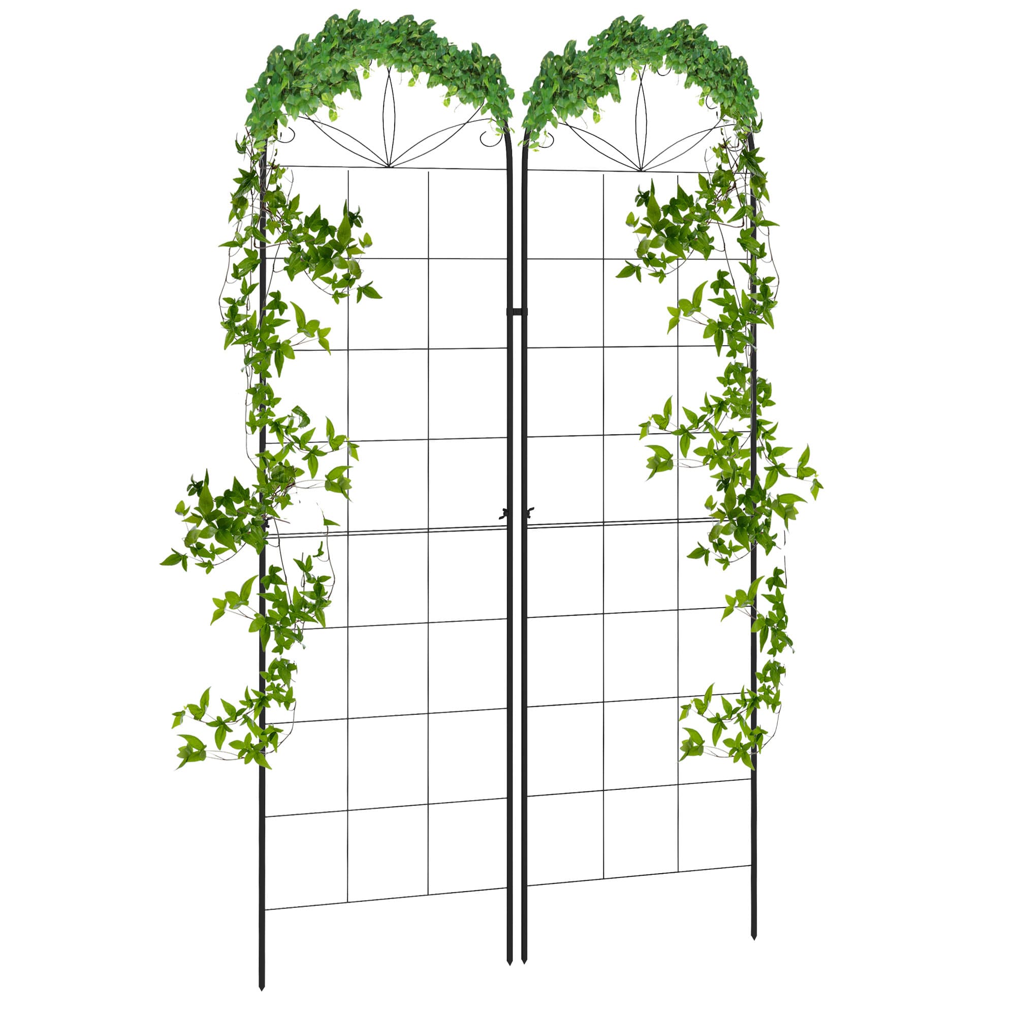 Outsunny Set of 2 Metal Garden Trellises: Climbing Plant Support Frames, Decorative Grid Design | Aosom UK
