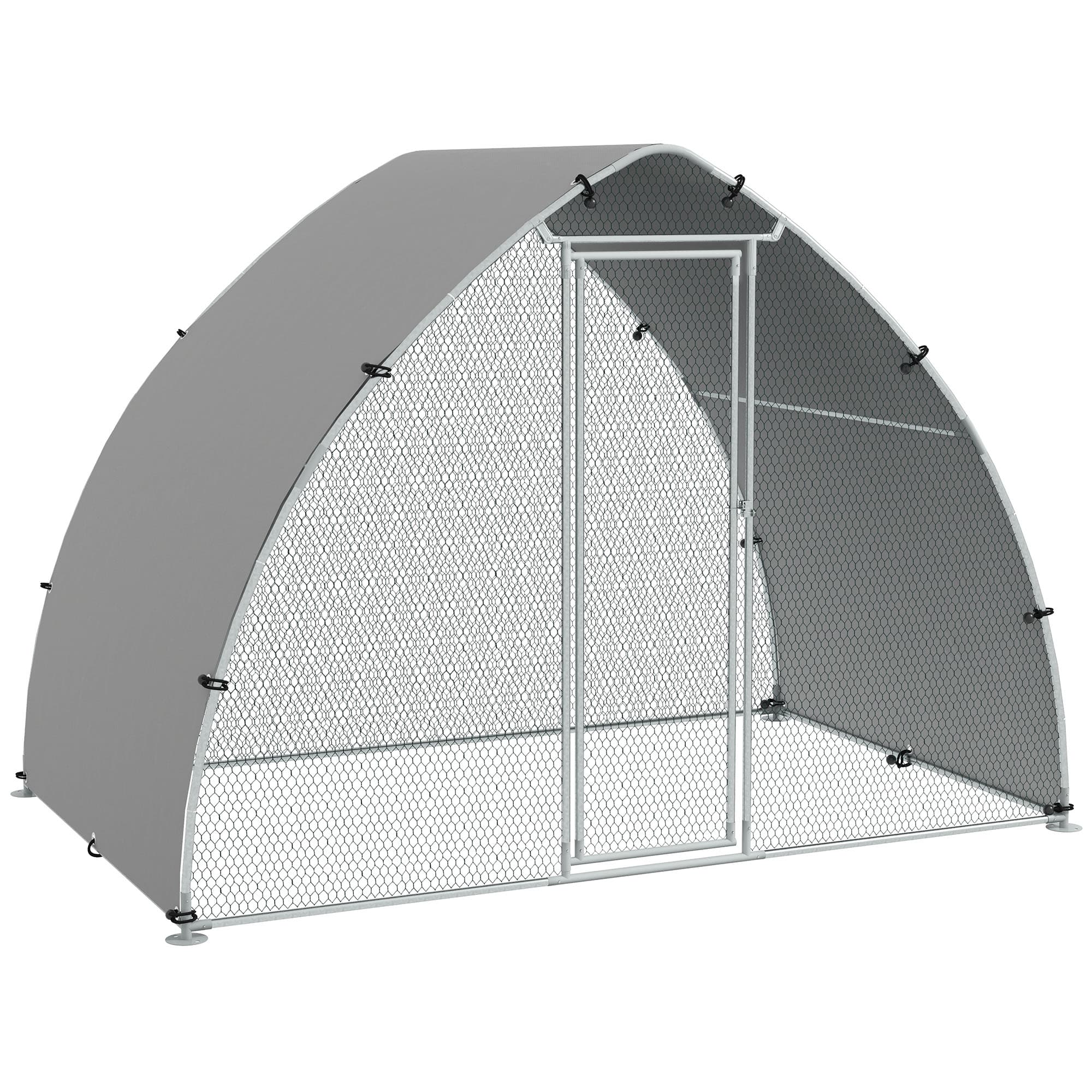 PawHut Galvanised Outdoor Chicken Coop with Cover, for 4-6 Chickens, Hens, Ducks, Rabbits, 3 x 1.9 x 2.2m - Silver Tone | Aosom UK