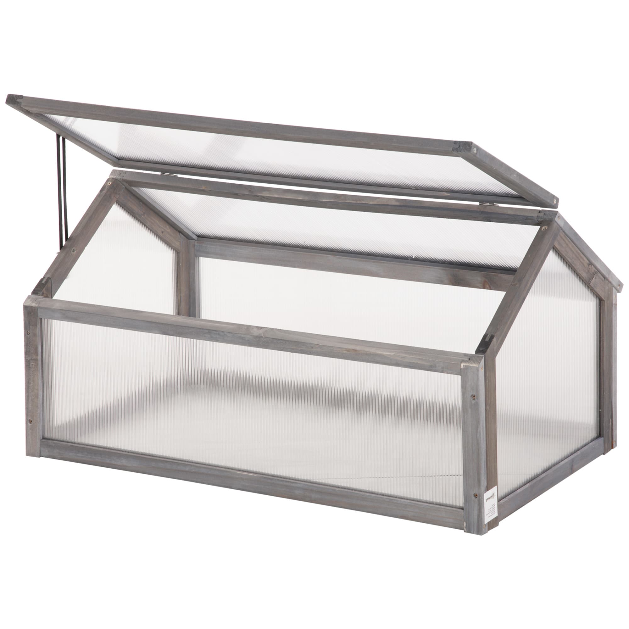 Outsunny Wooden Cold Frame Greenhouse Garden Polycarbonate Grow House w/ Openable Top for Flowers, Plants, 90 x 52 x 50cm, Grey | Aosom UK