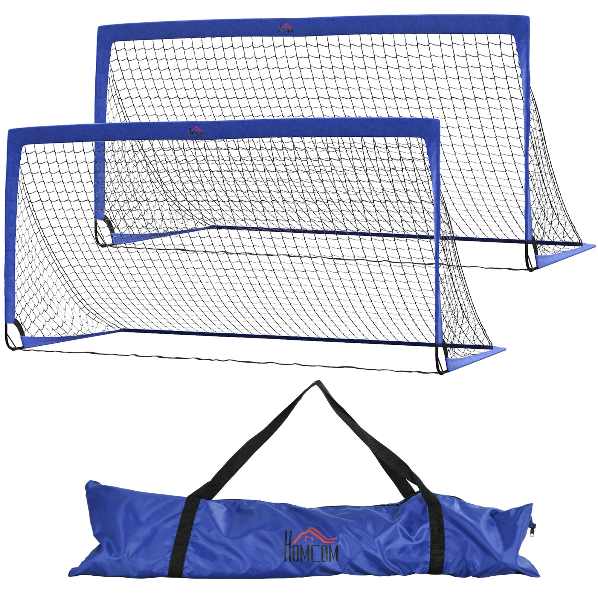 HOMCOM Set of 2 Football Goal Net 6 x 3 ft Foldable Outdoor Sport Training Teens Adults Soccer with Carrying Bag Blue | Aosom UK