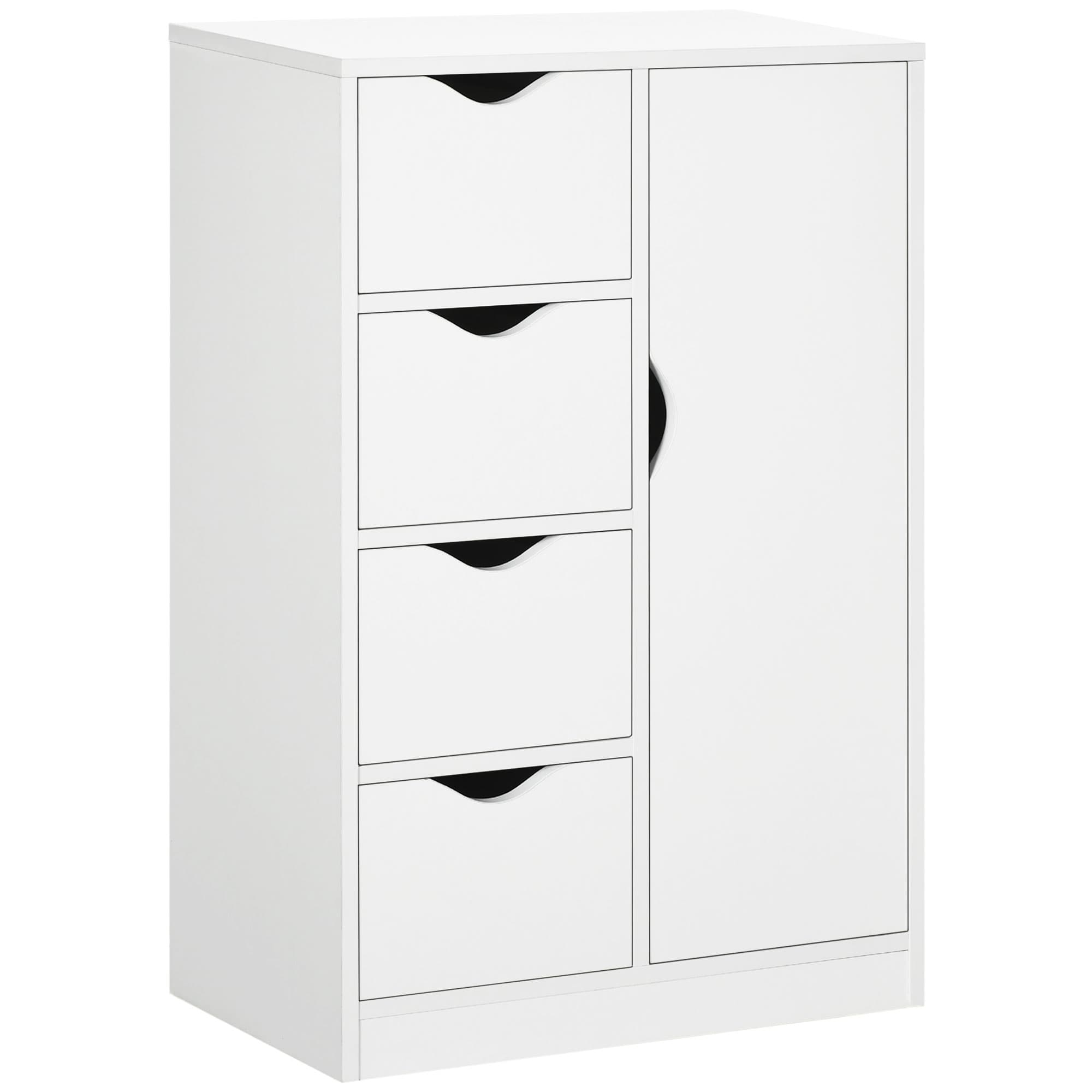 HOMCOM Freestanding Bathroom Cabinet, 4 Drawer Storage Cupboard with Door for Living Room, Kitchen, Bedroom, White | Aosom UK