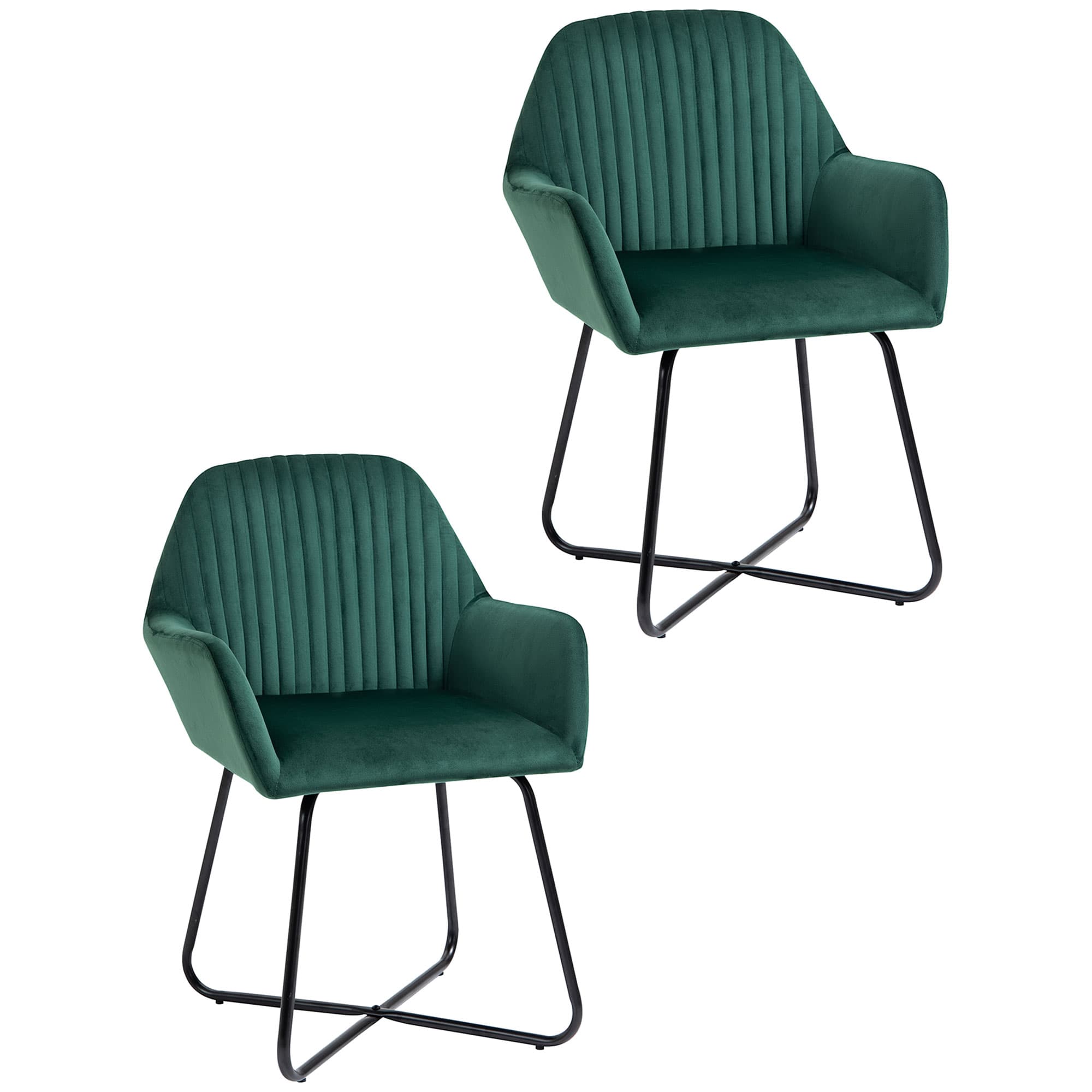 HOMCOM Velvet Armchair Duo: Luxurious Lounge Seating with Metal Base, Emerald Green | Aosom UK