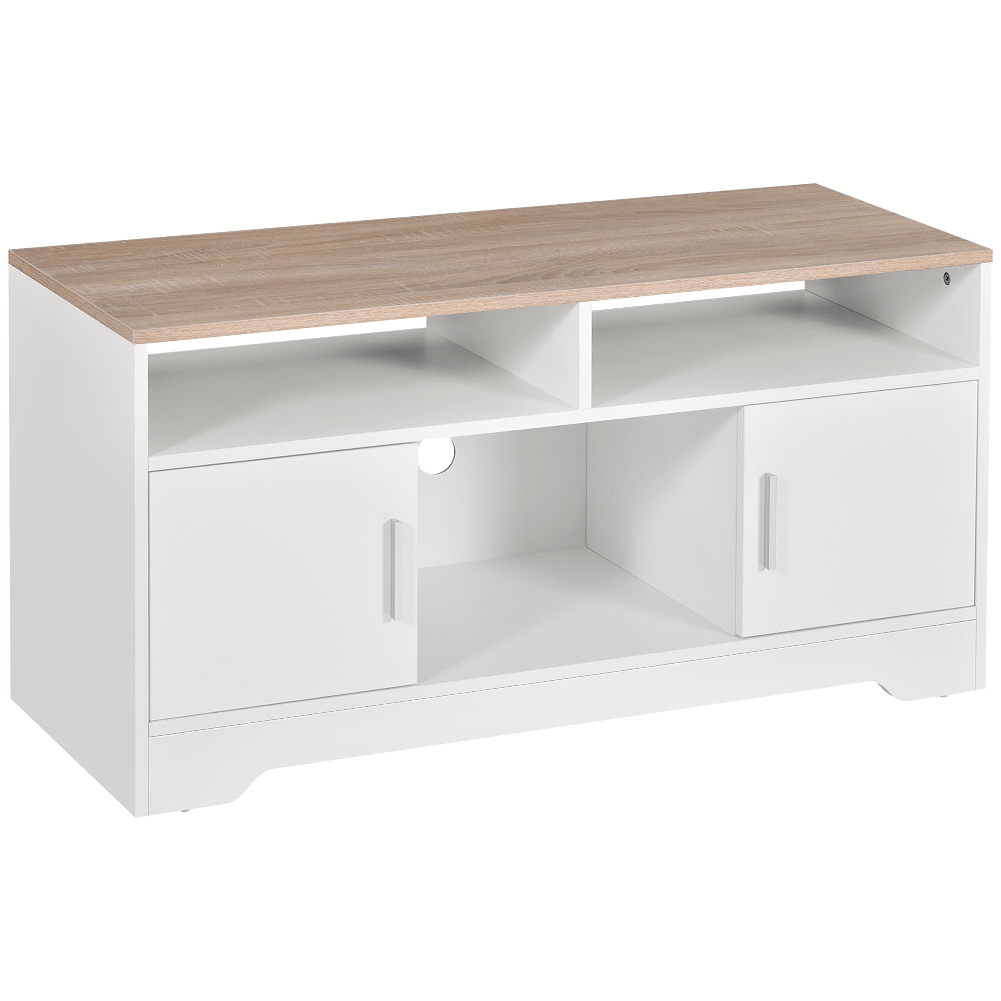 HOMCOM TV Stand for TVs up to 42 Inches w/ Cabinets, Shelves and Wide Tabletop for Living Room, Bedroom, Dining Room, White and Wood Color | Aosom UK