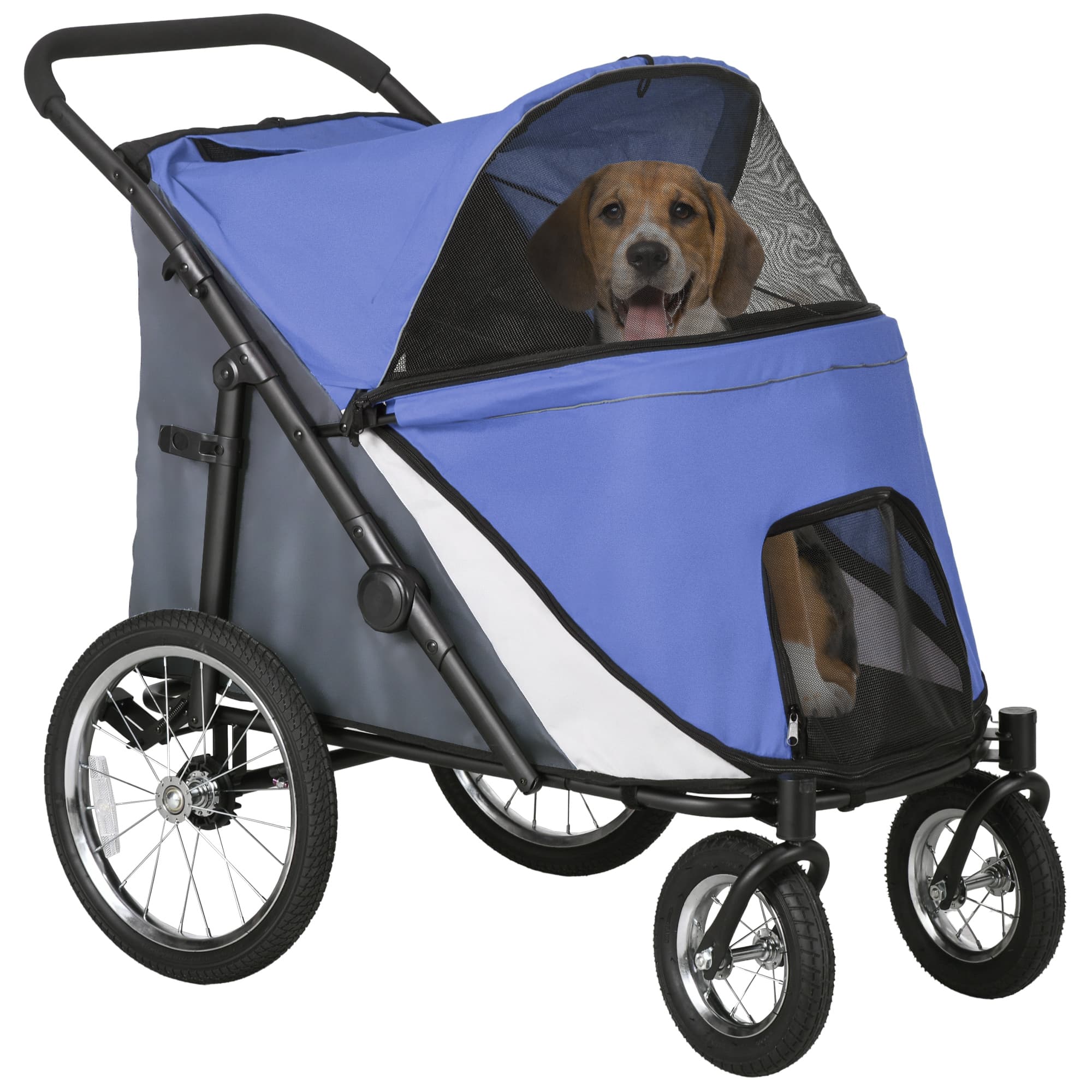 PawHut Foldable Pet Stroller, with Washable Cushion, Storage Bags, Safety Leash, for Medium, Large Dogs, Catts, Travel - Blue | Aosom UK