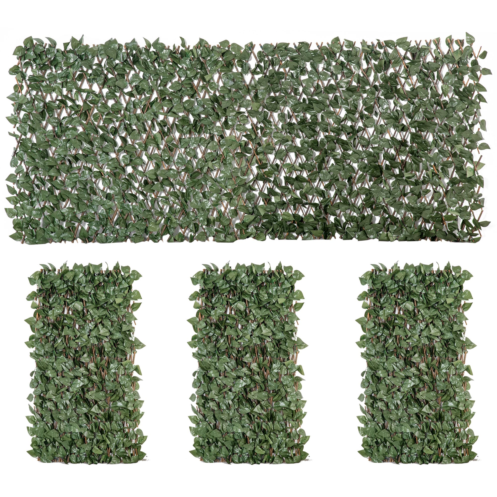 Outsunny 4 Pieces Expanding Trellis Fence, 2m x 1m Artificial Plant Fence, Decorative Trellis Garden Telescopic Hedge Privacy Screen | Aosom UK