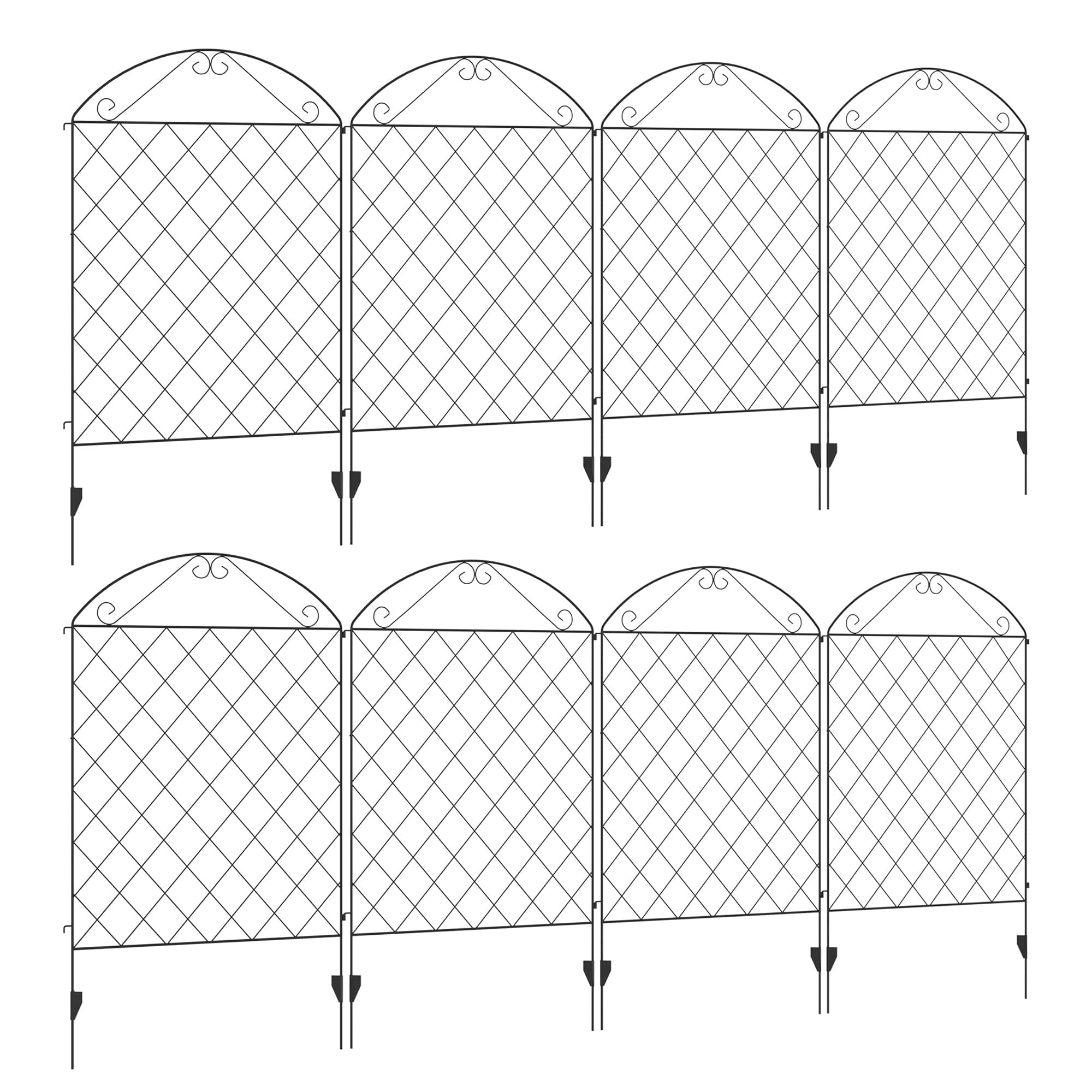 Outsunny Decorative Garden Fencing, 43in x 23ft Outdoor Picket Fence Panels, 8PCs Rustproof Metal Wire Landscape Flower Bed Border | Aosom UK