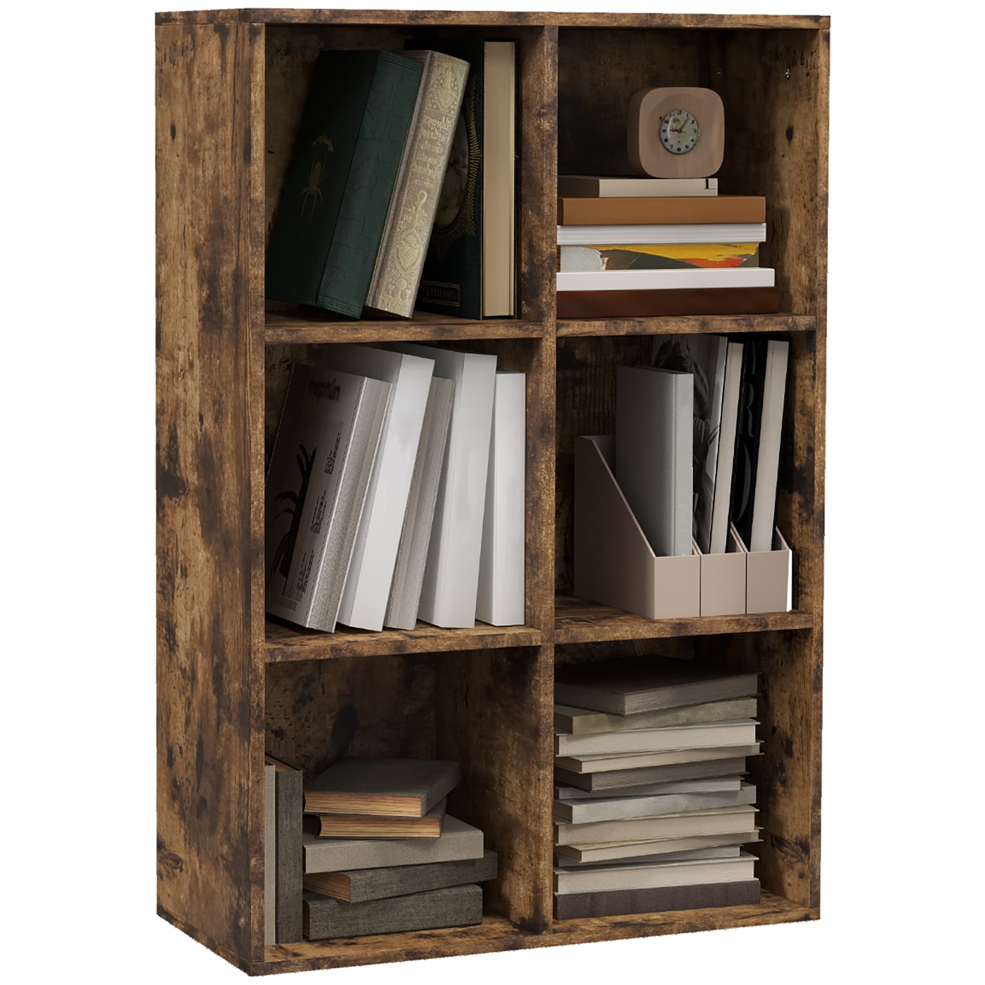 HOMCOM Open Shelves Unit Solid Wood Bookcase with 3-Shelf, Anti-toppling Device, Rustic Brown | Aosom UK