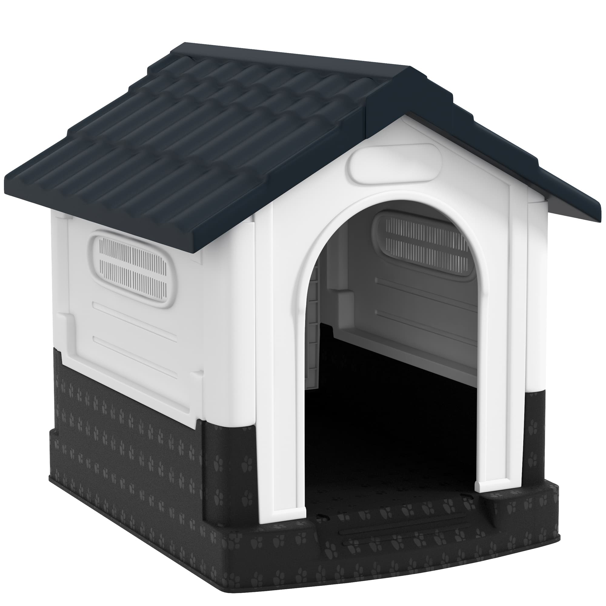 PawHut Plastic Dog Kennel with Windows, for Garden Patio, Miniature and Small Dogs, 80 x 69 x 76cm - Grey | Aosom UK