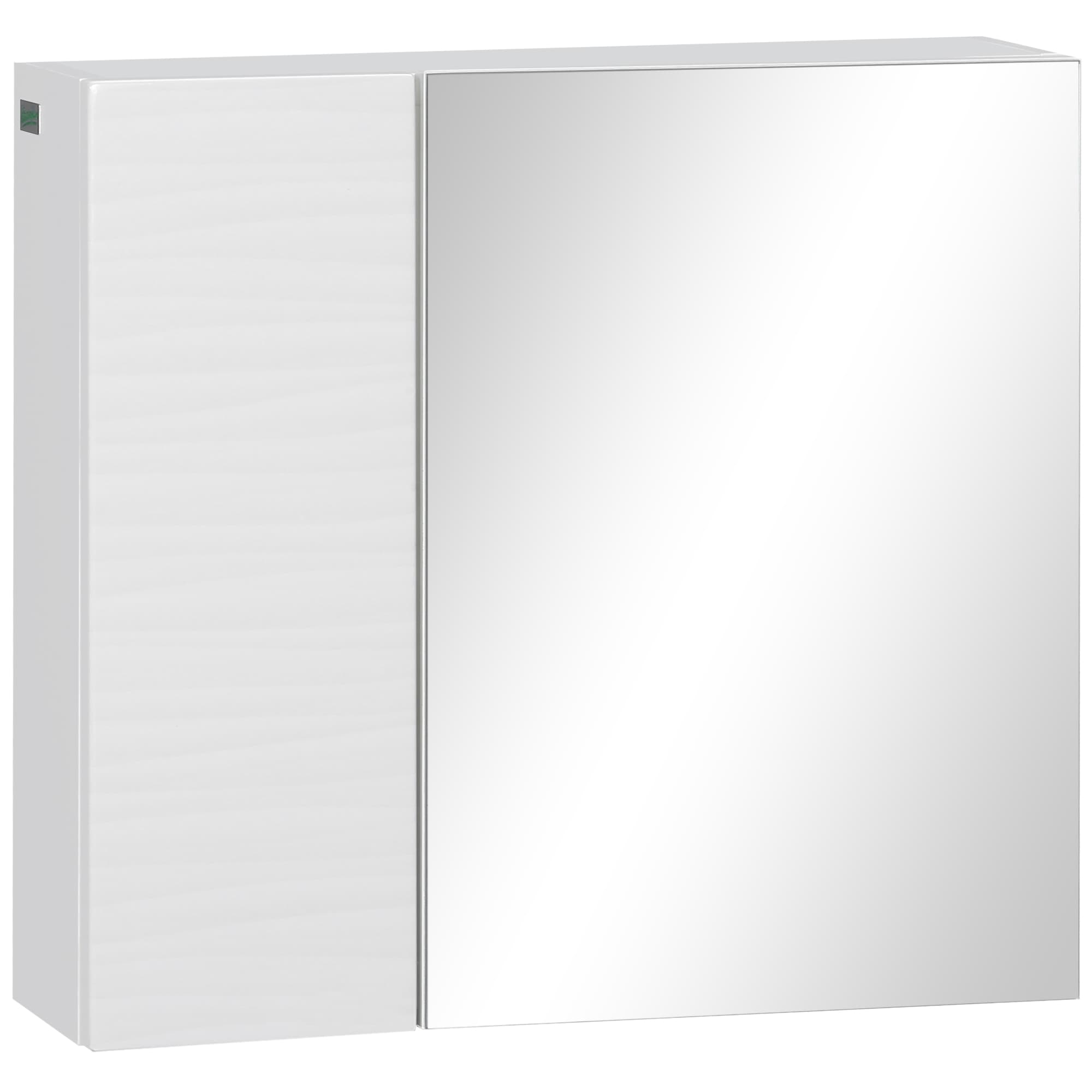 kleankin Wall-Mounted Mirror Cabinet: Double-Door Design with Adjustable Shelf, Bathroom Cupboard Organizer, White | Aosom UK