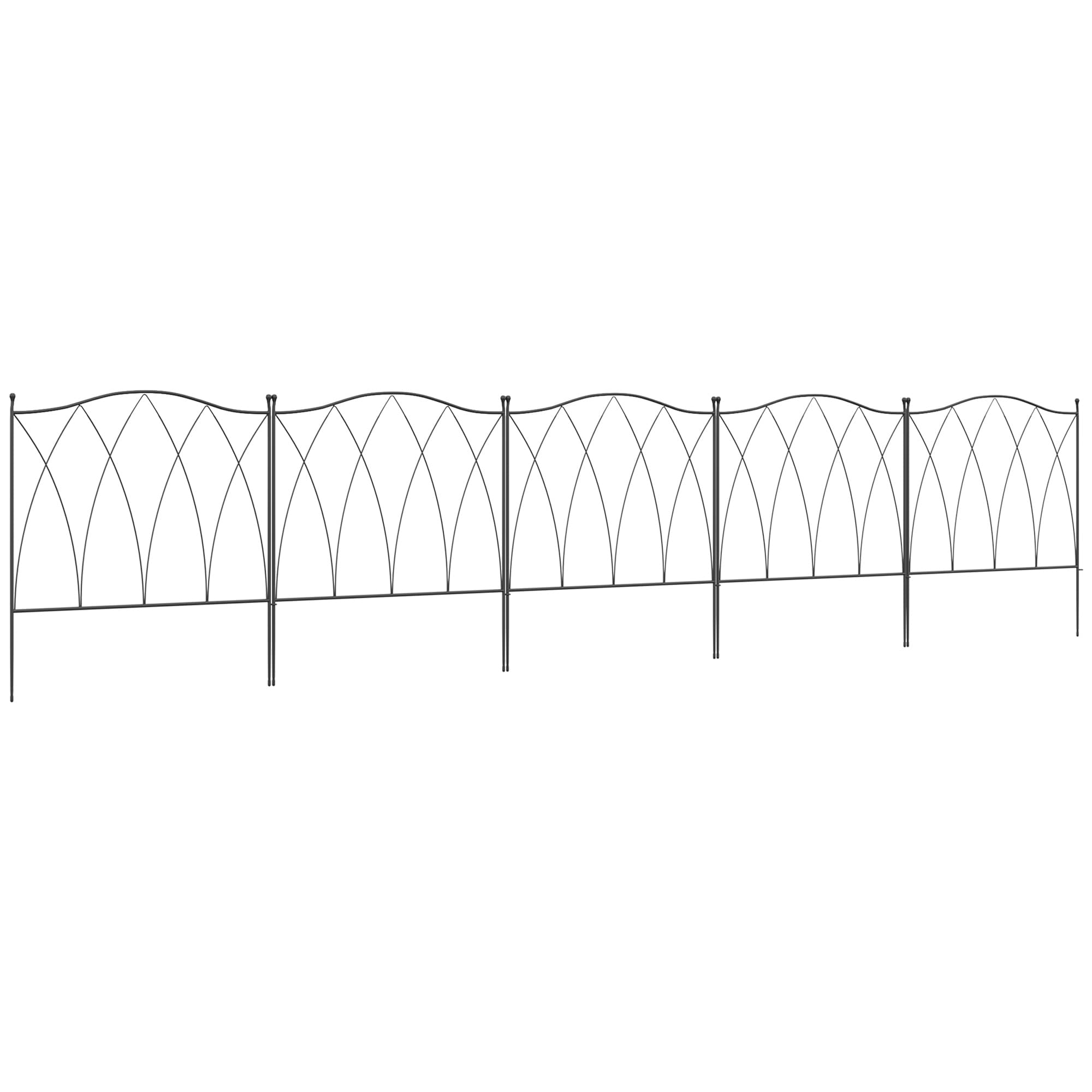 Outsunny Garden Fencing: Rustproof Metal Picket Panels, Landscape Edging & Animal Barrier, Set of 5, Black | Aosom UK