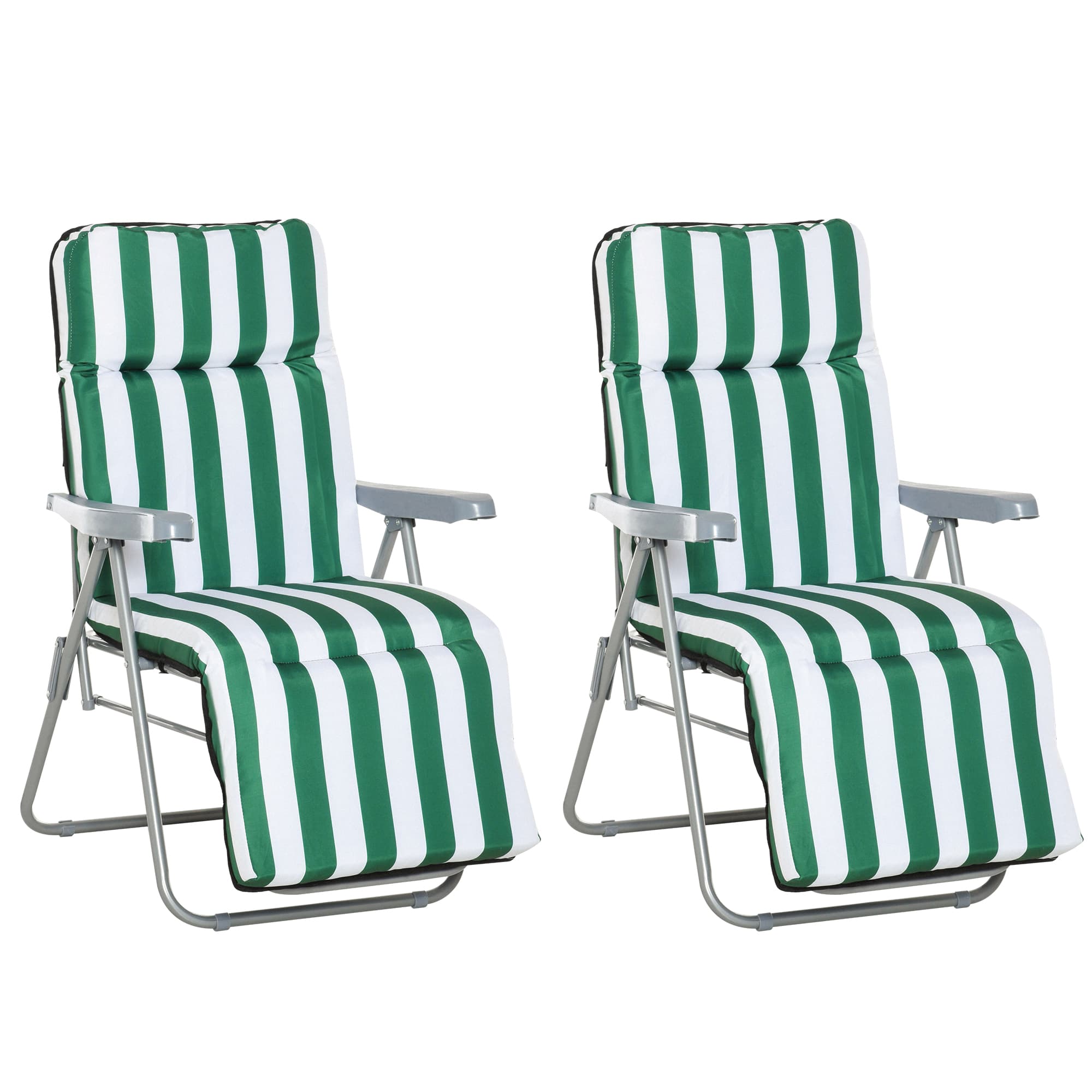 Outsunny Set of 2 Garden Patio Outdoor Sun Recliners Loungers Foldable Multi Position Relaxers Chairs w/ Cushions Fire Retardant Sponge | Aosom UK thumbnail 2