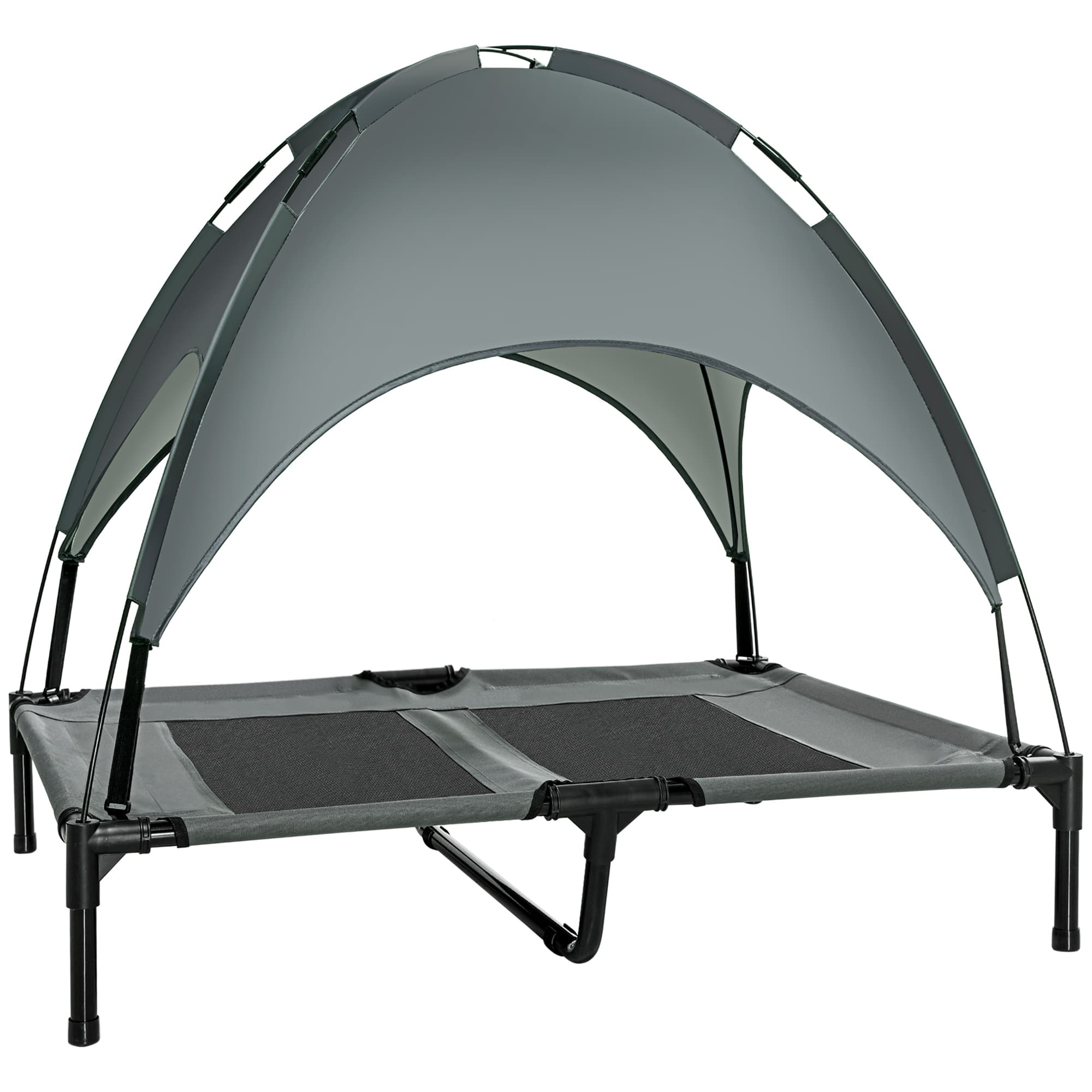 PawHut Elevated Dog Bed, Waterproof Pet Cot with Breathable Mesh & UV Protection Canopy, Grey, for Small & Medium Dogs, 92x76x90cm | Aosom UK
