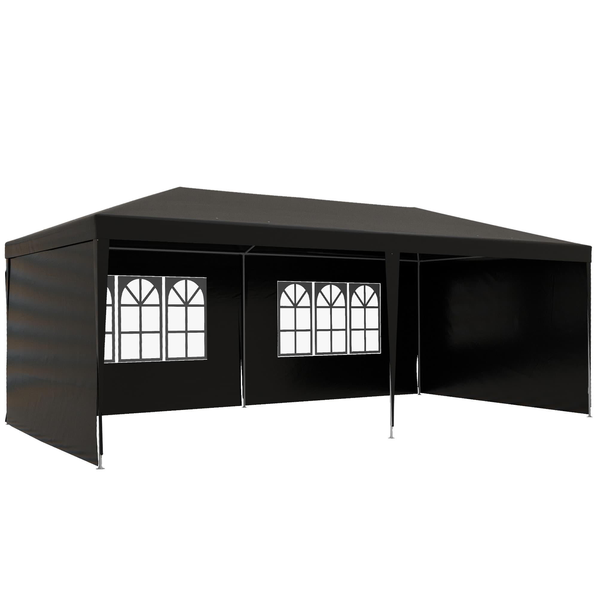 Outsunny 6 x 3 m Party Tent Gazebo Marquee Outdoor Patio Canopy Shelter with Windows and Side Panels, Black | Aosom UK