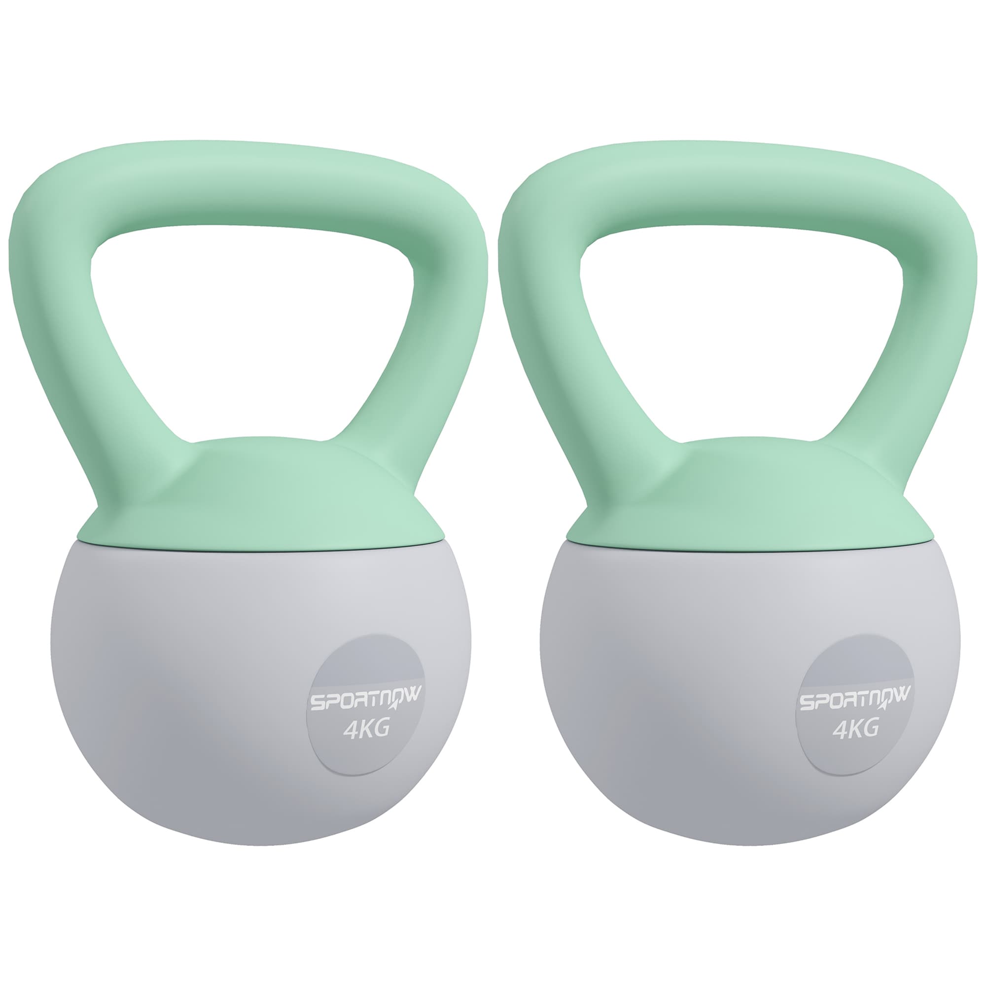 SPORTNOW 2 x 4kg Soft Kettlebell, Kettle Bell with Non-Slip Handle, for Home Gym, Strength Training, Cardio - Grey and Green | Aosom UK
