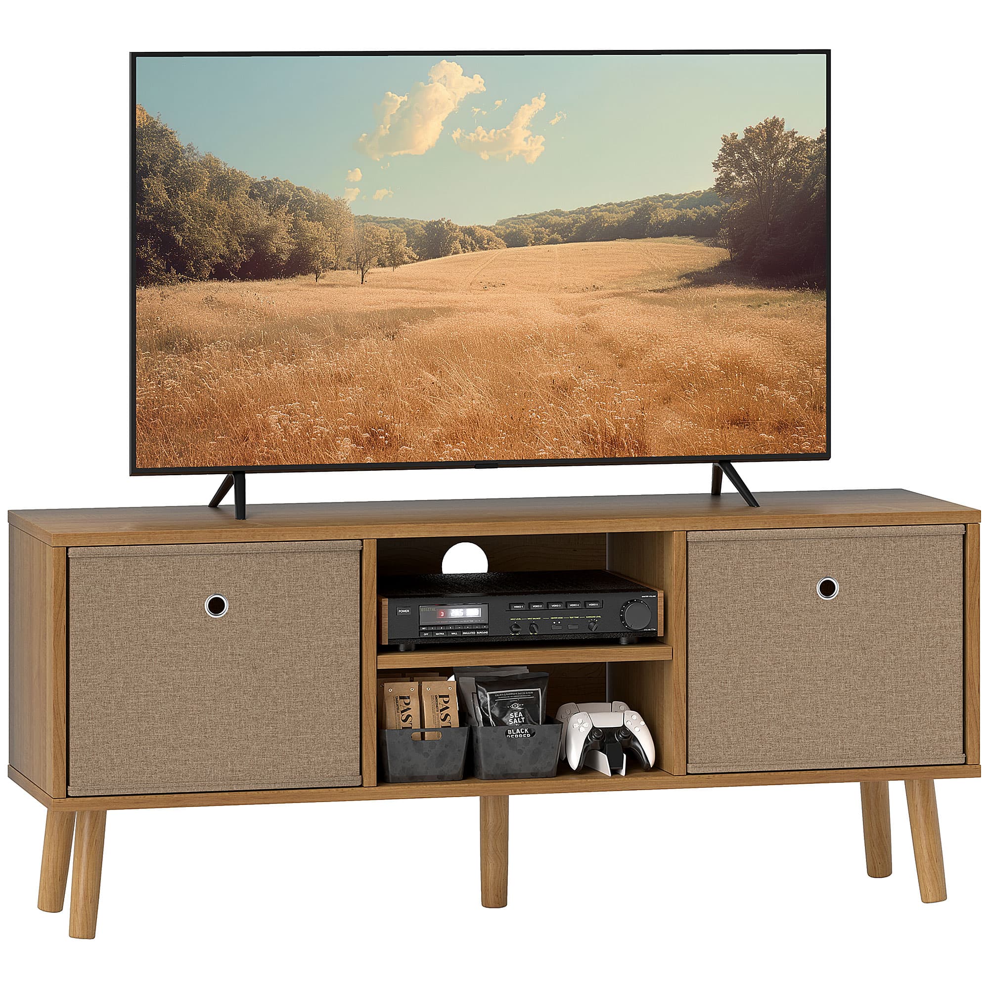 HOMCOM TV Cabinet Stand Unit for TVs up to 50'' with Foldable Drawers, Entertainment Centre for Living Room Brown | Aosom UK
