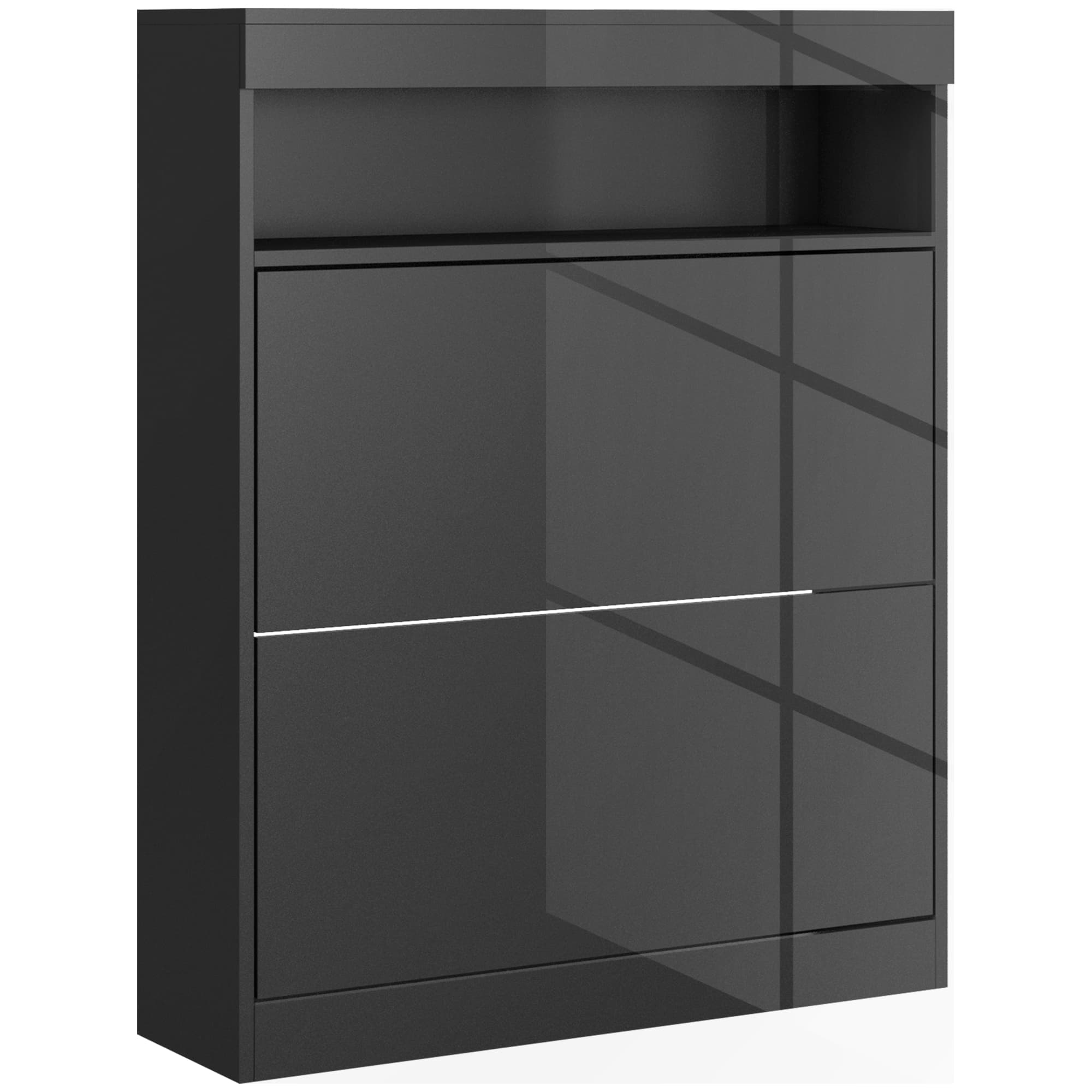 HOMCOM 16 Shoe Pair Shoe Storage Cabinet, with Flip Doors - Black | Aosom UK