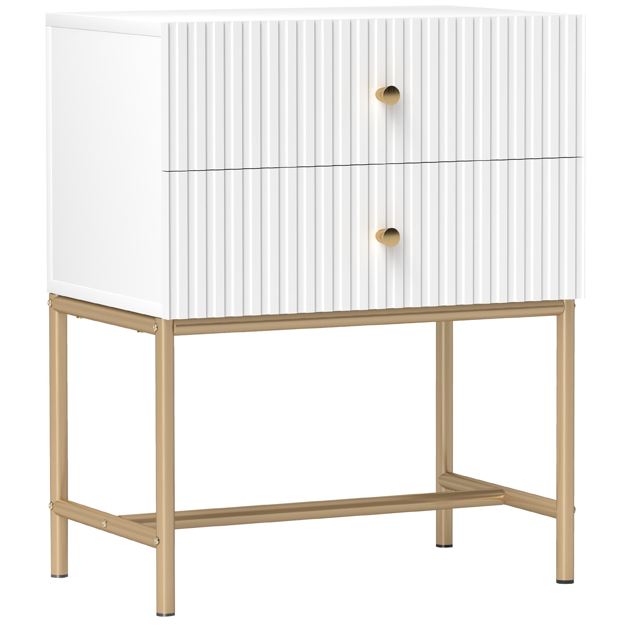 HOMCOM Elegant Two-Drawer Bedside Table - White thumbnail 3
