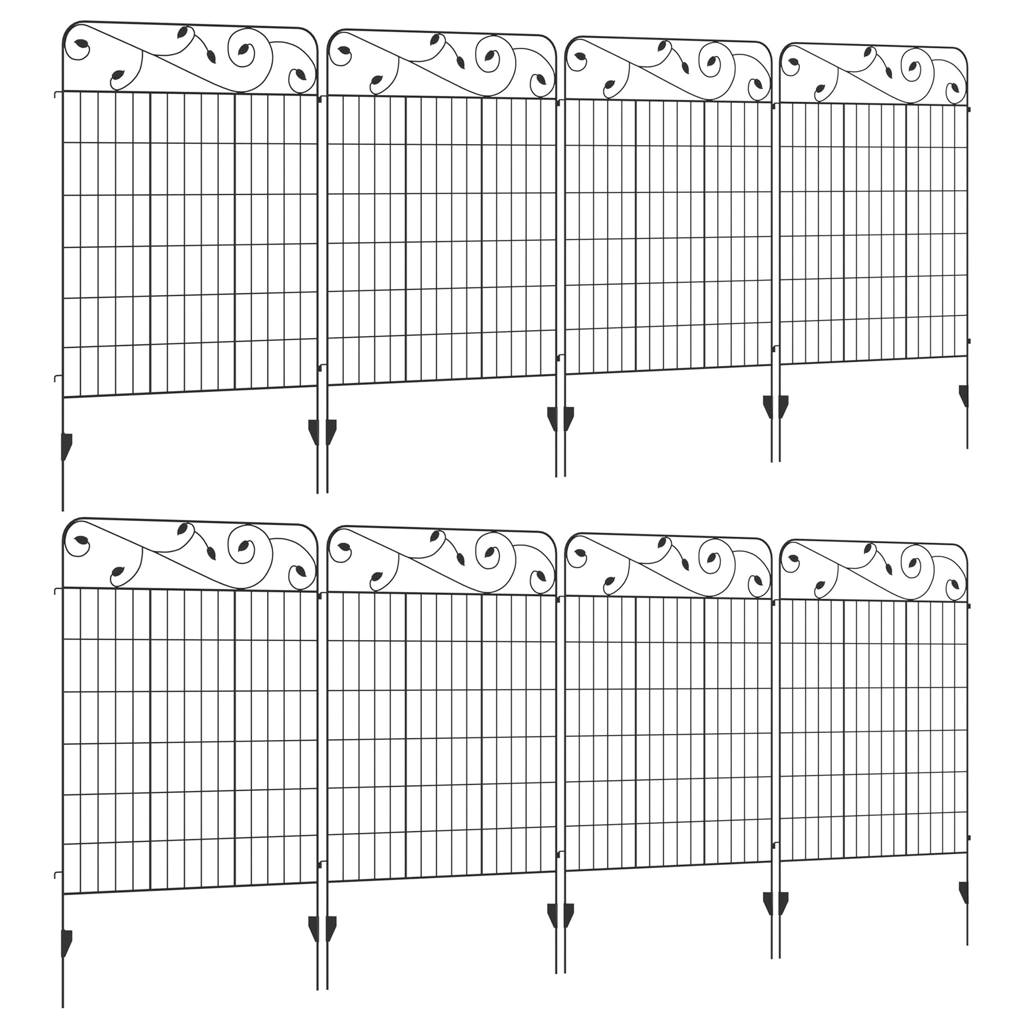 Outsunny Decorative Garden Fencing, 8PCs 43in x 23ft Outdoor Picket Fence Panels, Rustproof Metal Wire Landscape Flower Bed Edging Animal | Aosom UK